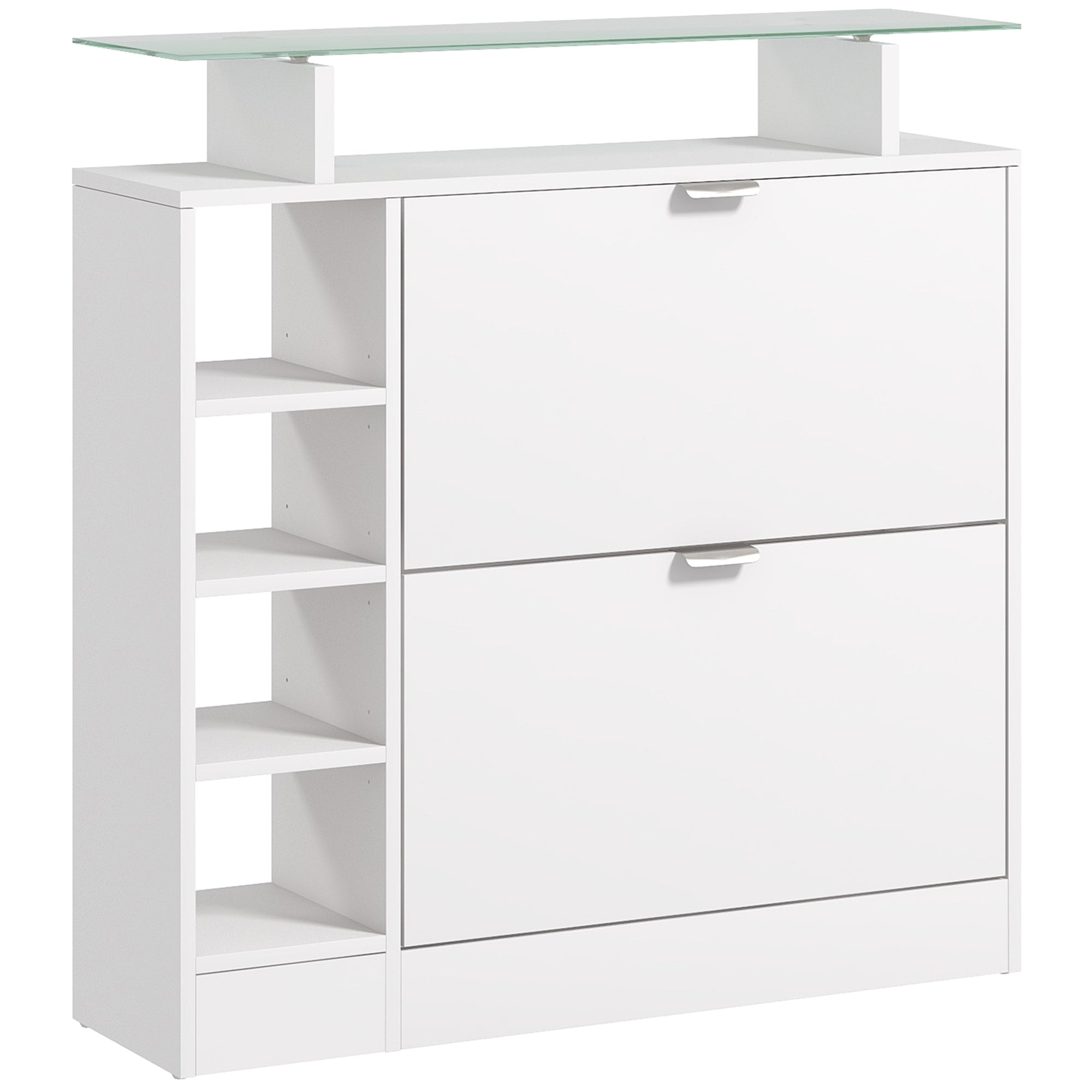 Modern Shoe Cabinet Entryway Shoe Rack with Foldable Drawers Adjustable Shelves and Open Shelves for 12 Pairs of Shoes Narrow Shoe Storage for Hallway 89x25x92 cm White