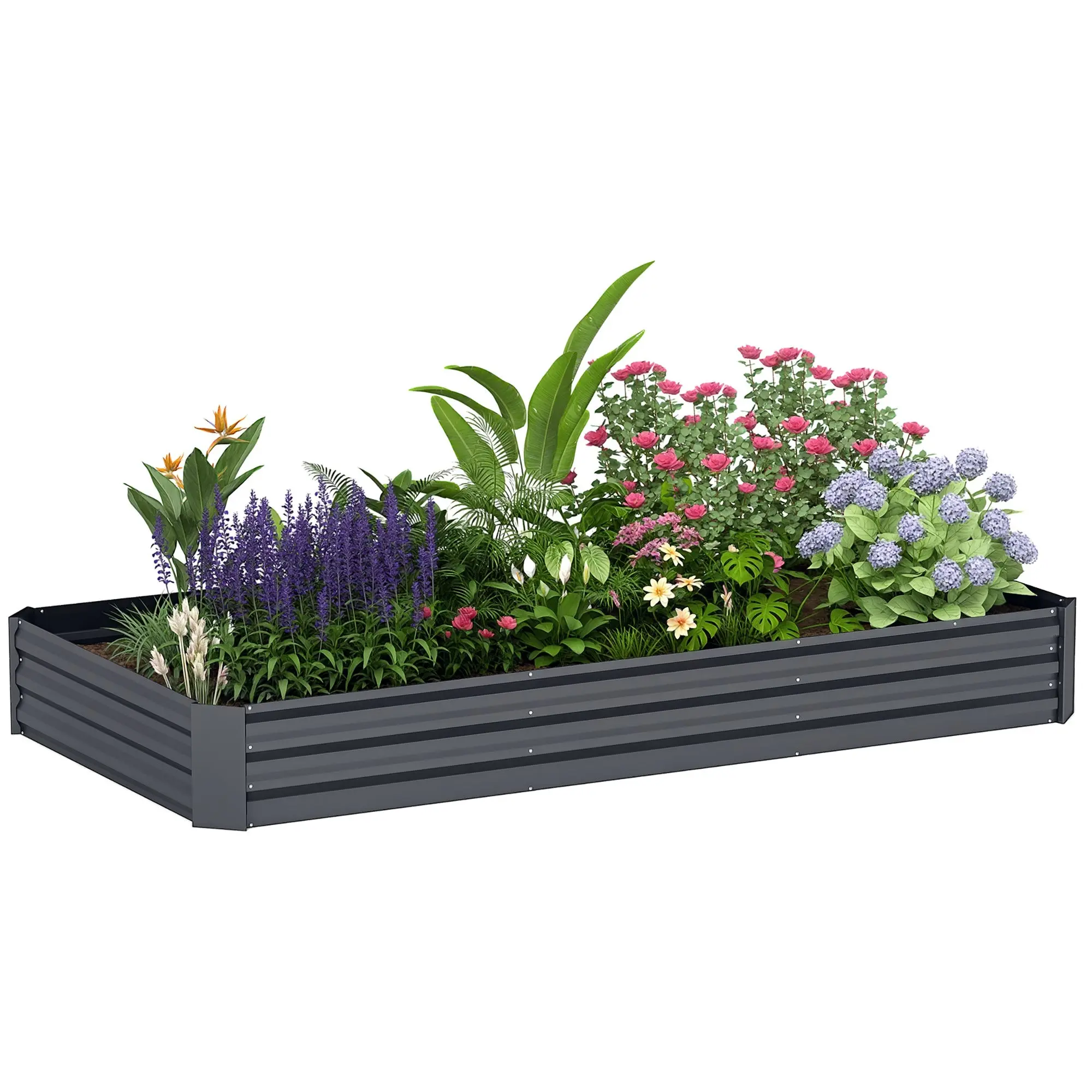 Outdoor Planter, Rectangular Garden Vegetable Raised Bed with Safety Edge and Open Bottom, for Flowers, Herbs, 240 x 120 x 30 cm, Dark Gray