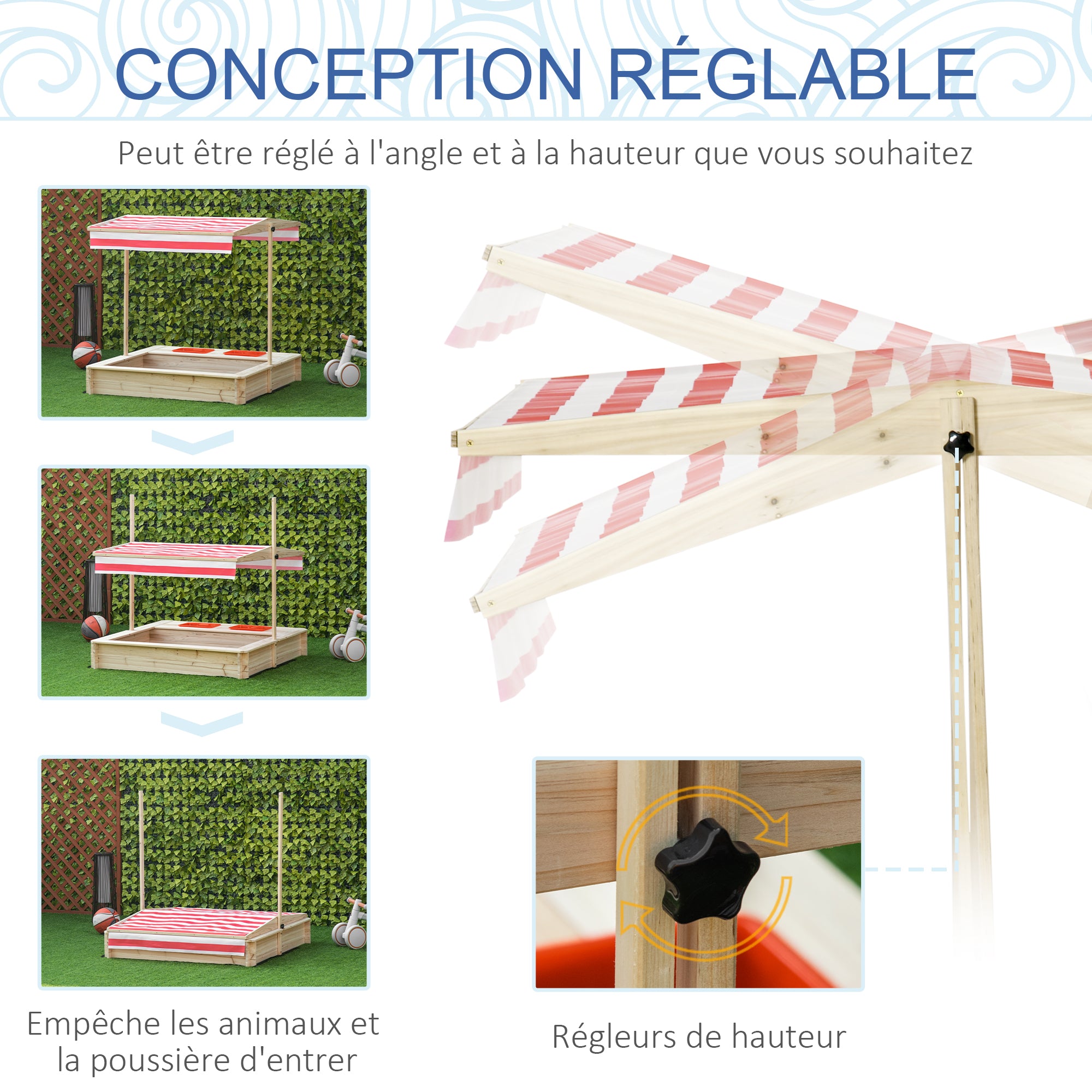 Outsunny Quadrat Holz Sandkëscht 1.18L x 1.18W x 1.18H m - Justéierbar Héicht, Wénkel Dack, Schlossebar - 2 Bëchsen - Autoklav Fir Holz