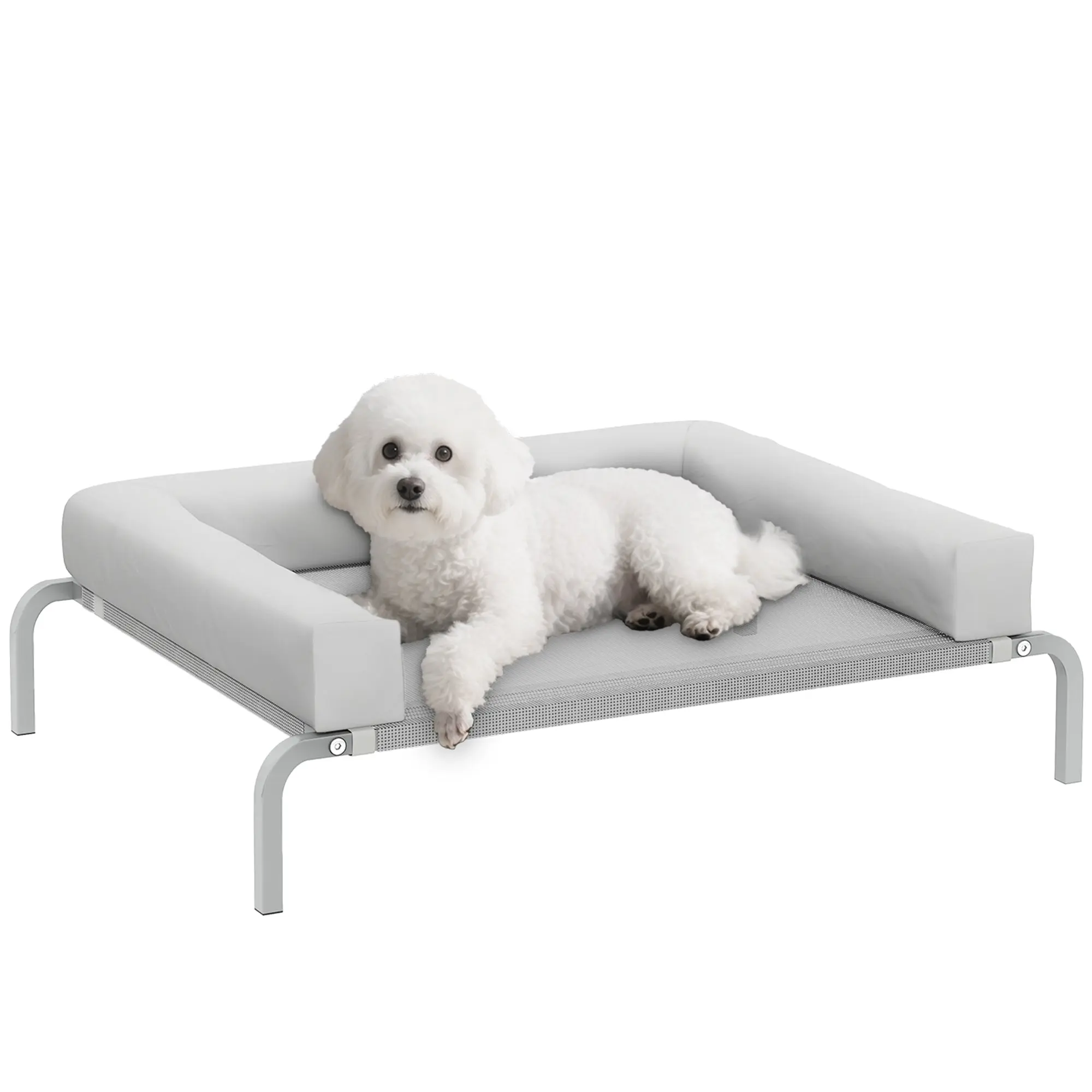 Refreshing Elevated Dog Bed with Removable Supports Portable Elevated Dog Bed for Small Dogs with Breathable Mesh Steel Frame for Indoor Outdoor 90x65x30 cm Light Gray
