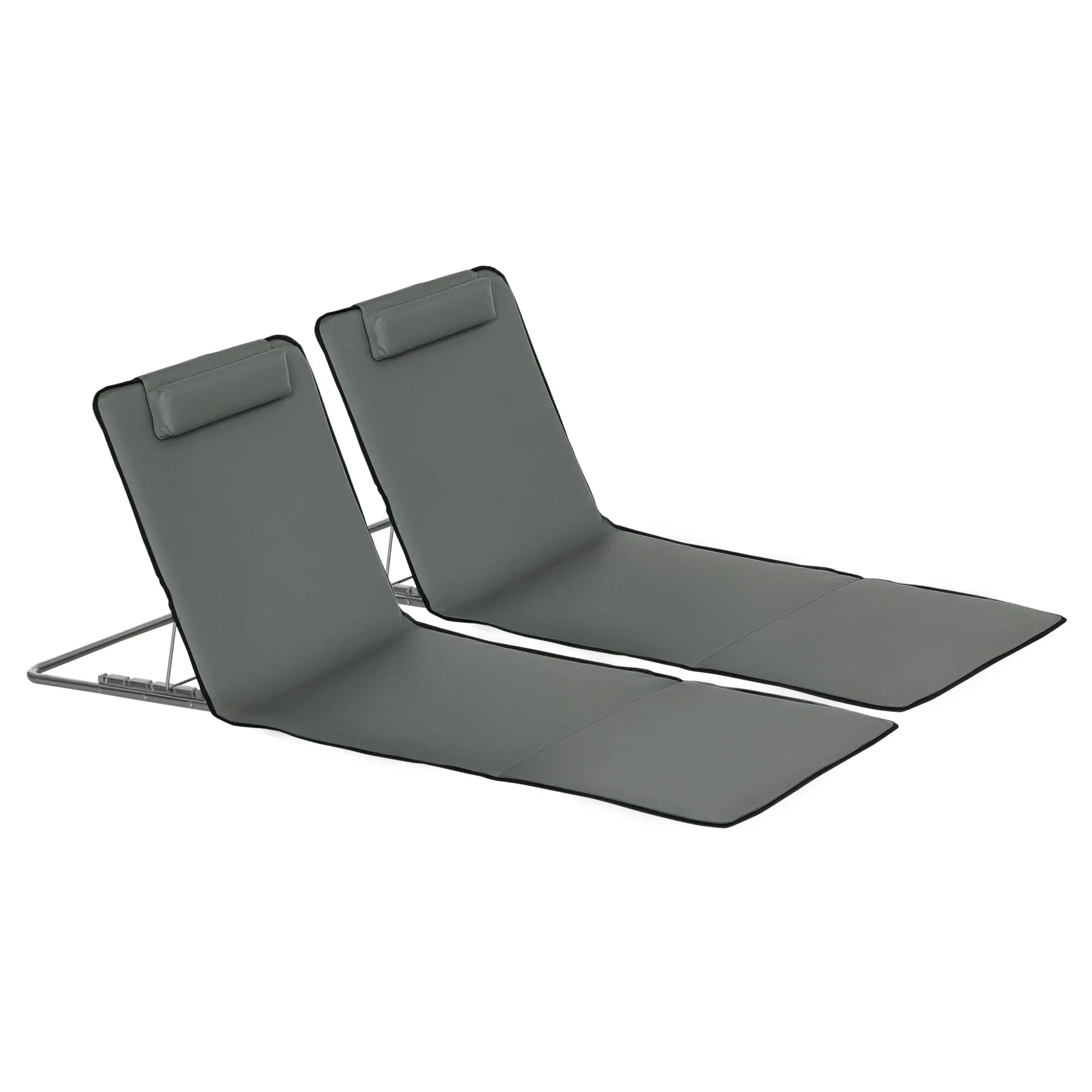 Set of 2 Folding Sun Loungers Beach Chairs with Adjustable Backrest Headrest Carrying Bag Light Portable Beach Mat, Outdoor Sun Mat for Garden, Pool 124 x 53 cm
