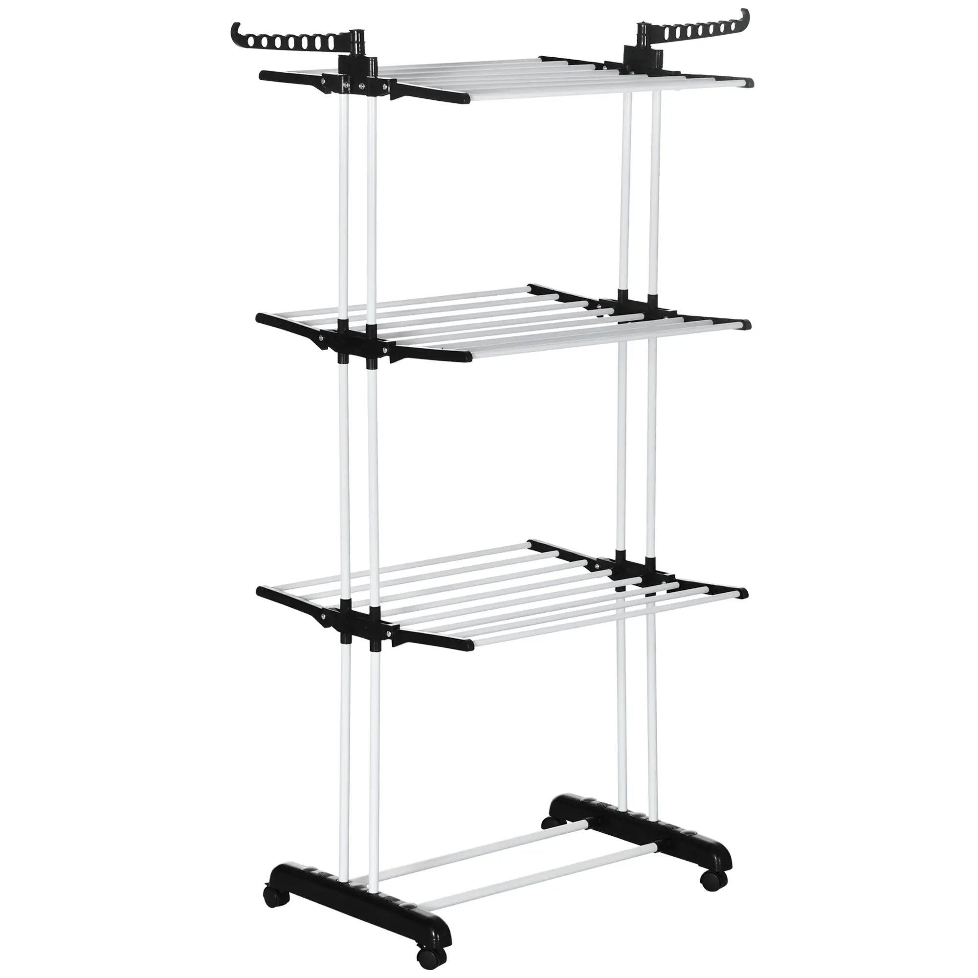 Clothes Rack Tower Clothes Rack with Wheels with 4 Levels Standing Dryer Extendable Clothes Tower for Indoor and Outdoor Use Steel Black 73 x 45.5 x 177cm