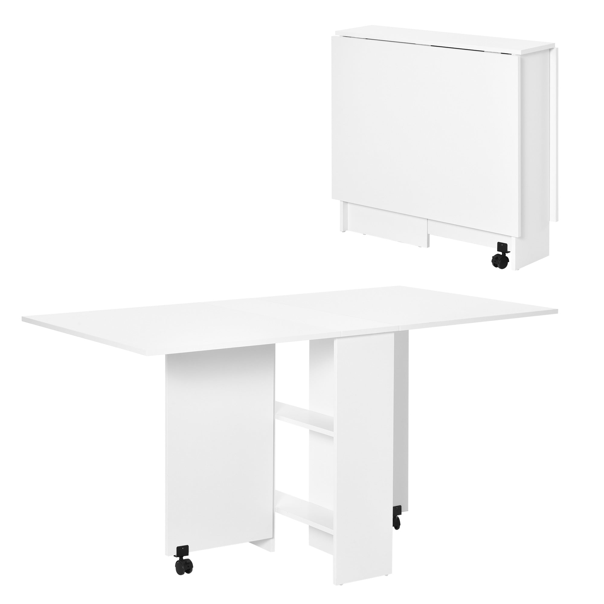 HOMCOM Klapptisch für die Küche mit Rollen, ausziehbare Flügel und Regale für 4-6 Personen 75x140x74 cm Weiß