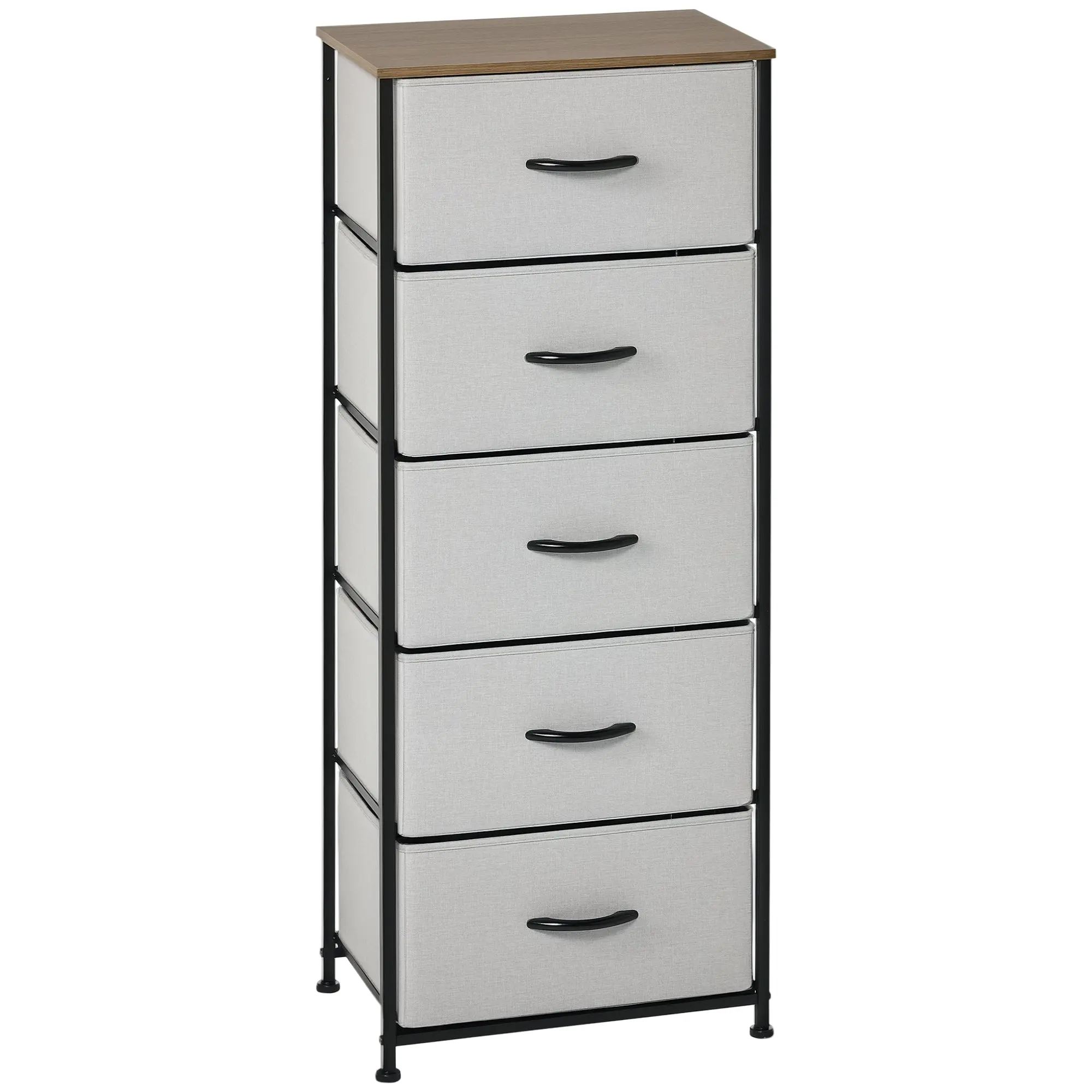 Dresser Sideboard with 5 Foldable Fabric Drawers, Drawer Cabinet with Worktop, Handle, Multi-Purpose Cabinet with Tip-Over Protection, for Living Room Bedroom, Gray