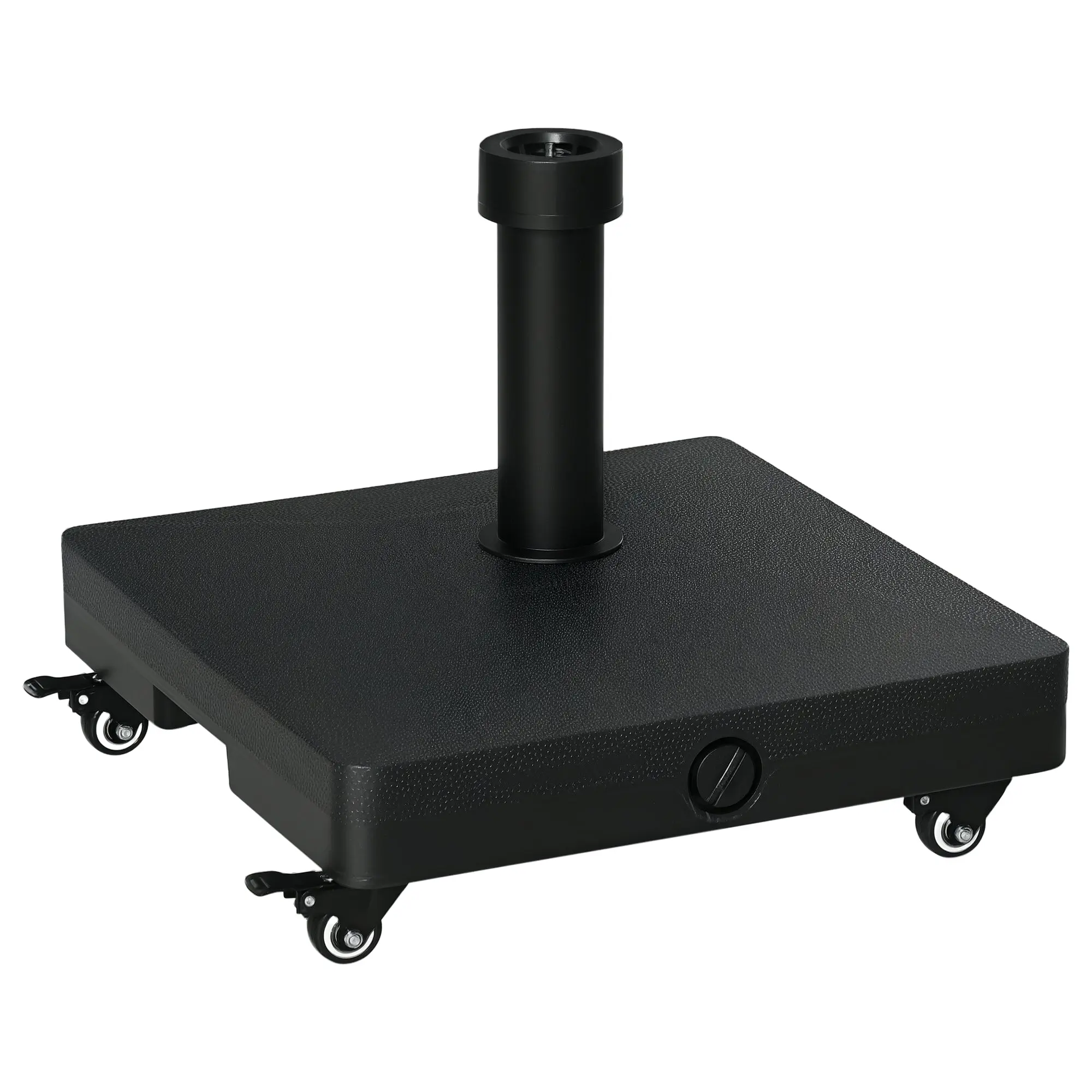 Umbrella Base with 4 Lockable Wheels Fillable Parasol Stand with 18 kg Sand or 16 kg Water for Garden Patio Terrace 45x45x39 cm Black