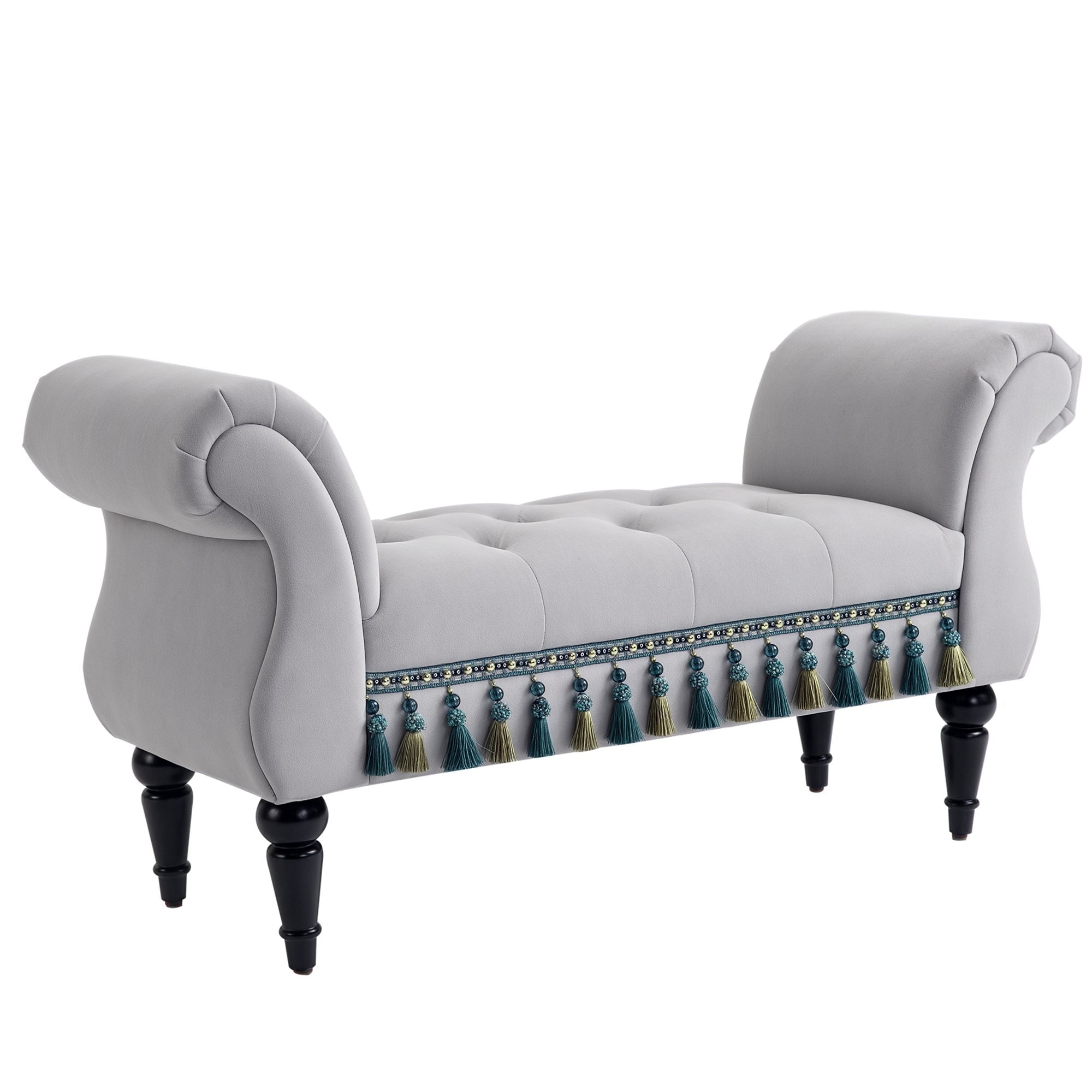 HOMCOM Beklede Bank, Velvet Look, Luxe Bedbank met Houten Poten, Halbank voor Slaapkamer, tot 150 kg Draagcapaciteit, Lichtgrijs, 117 x 40 x 58 cm