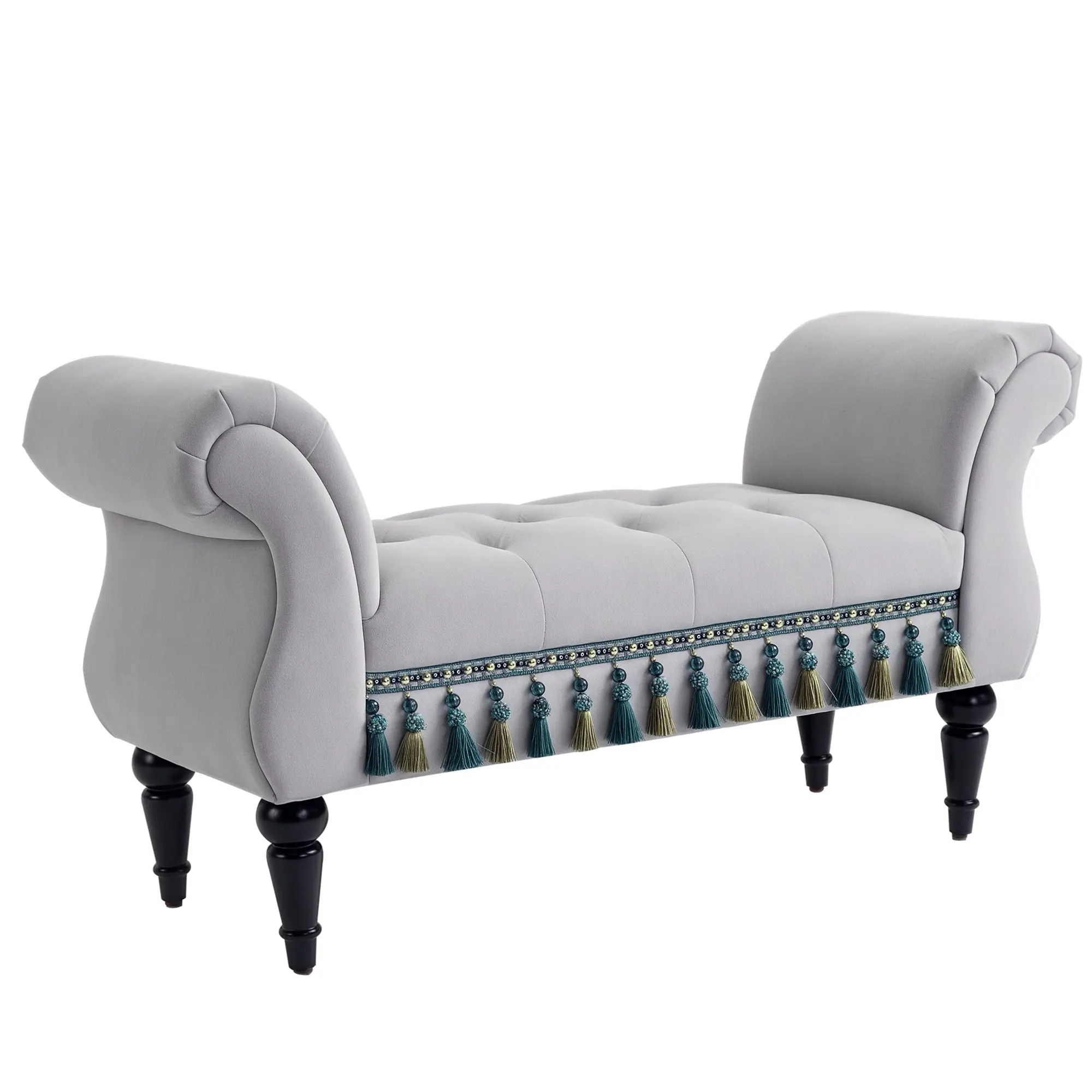 Upholstered Bench, Velvet Look, Luxury Bed Bench with Wooden Legs, Hallway Bench for Bedroom, up to 150 kg Capacity, Light Gray, 117 x 40 x 58 cm