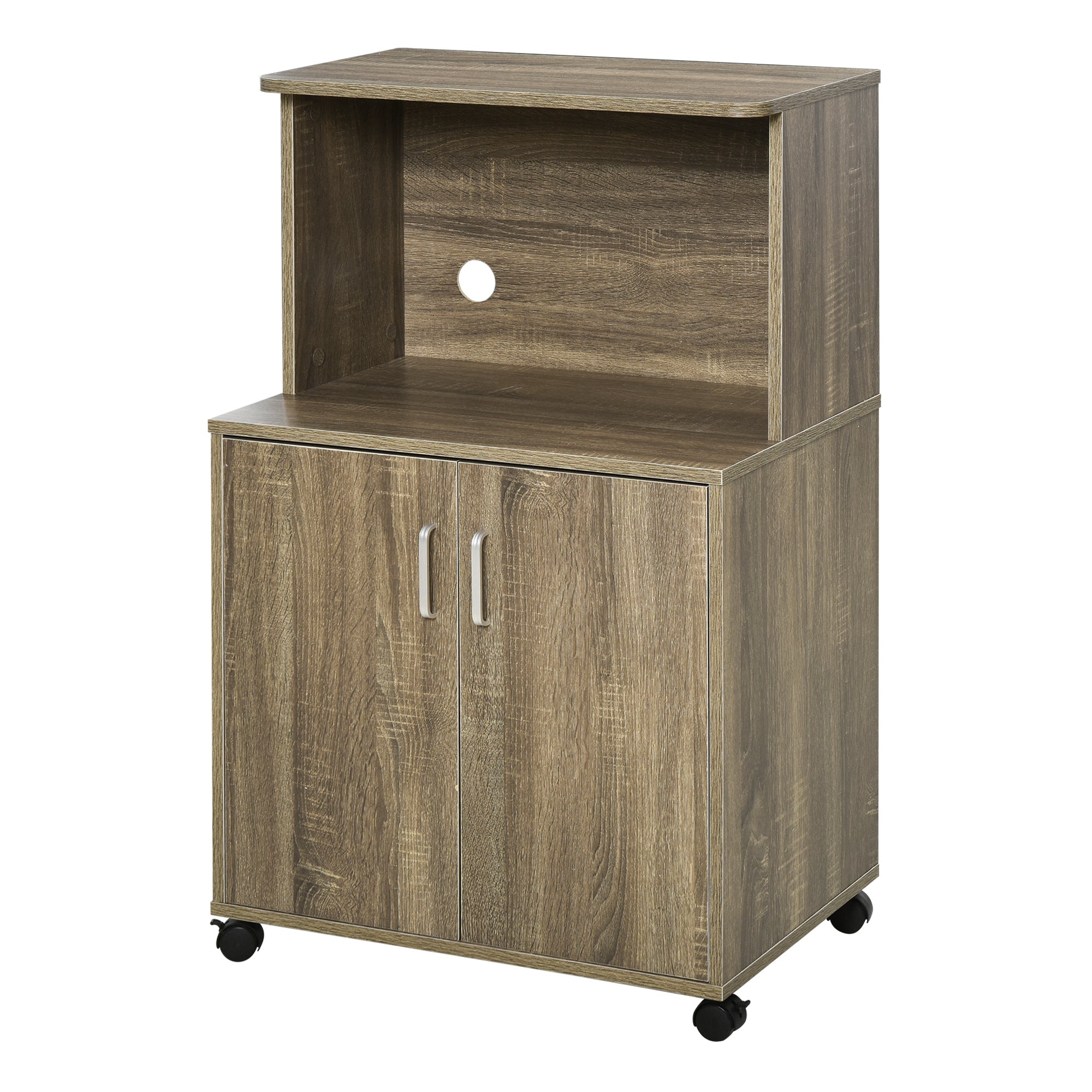 HOMCOM Multifunktionaler Küchenwagen mit 4 Rädern, Schrank mit Regal für Mikrowelle aus Spanplatte, 60,4x40,3x97cm, Grau