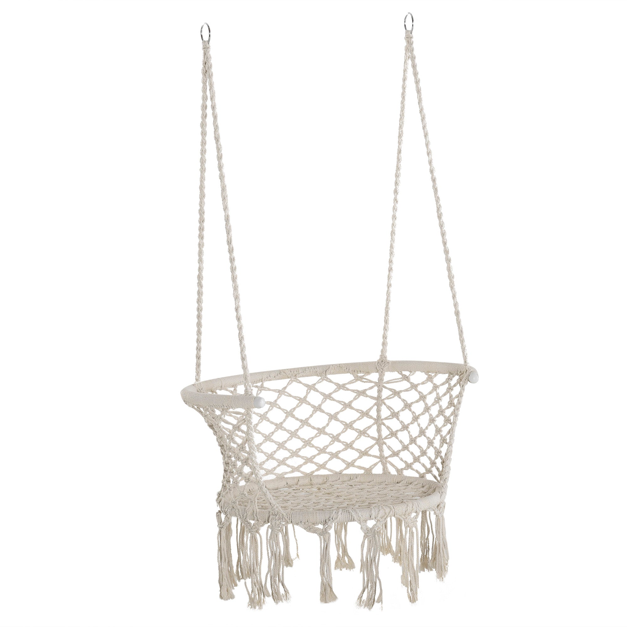 Αναρτώμενη Πολυθρόνα Jardin Boho Chic Outsunny, Πολυεστέρας και Μακραμέ για Χρήση Εσωτερικού και Εξωτερικού Χώρου, Κρέμα, 80x60x36cm