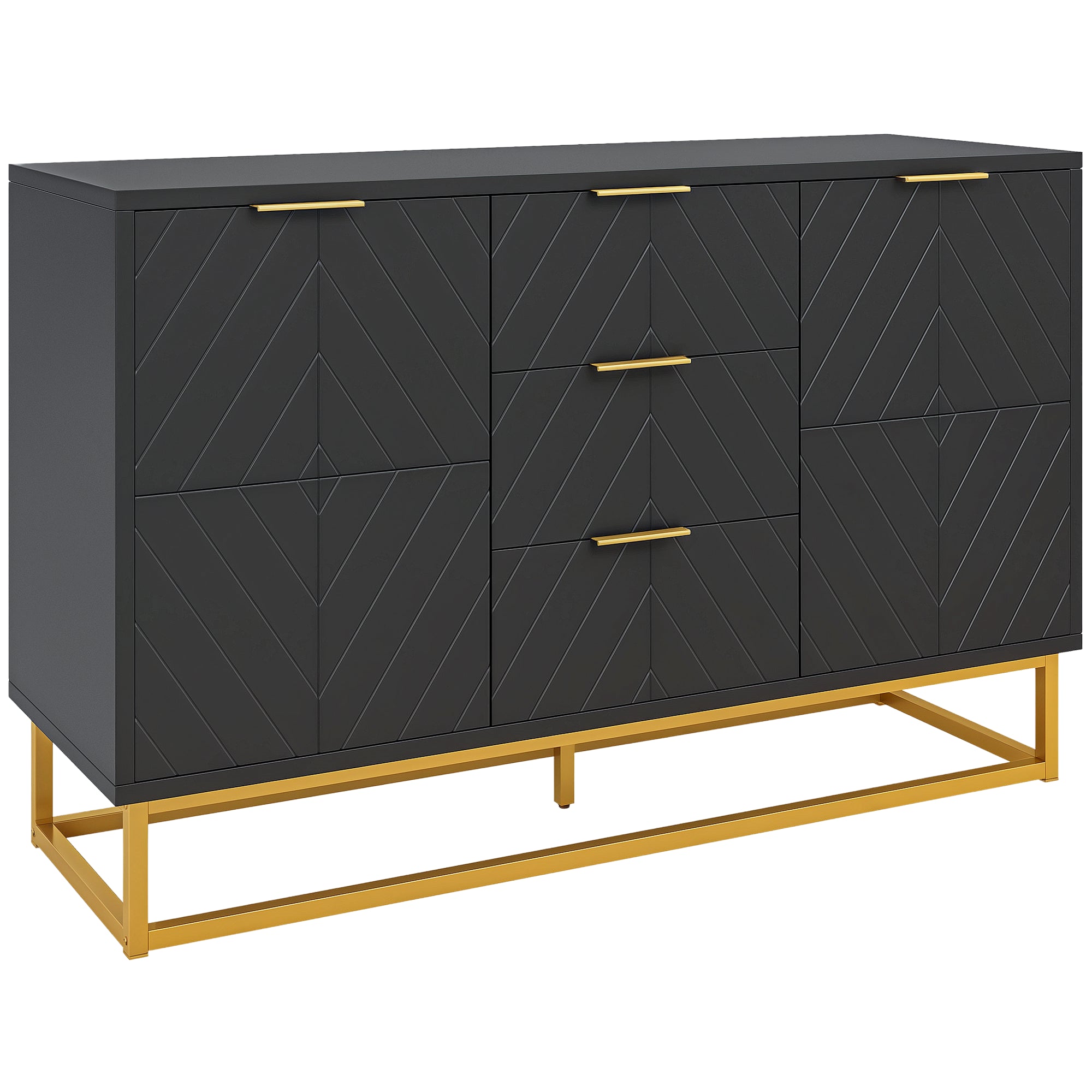 HOMCOM Moderne Sideboard Buffet med 3 Skuffer, 2 Døre og Justerbar Hylde – Side Cabinet til Spisestue og Køkken – Anti-Tipping 120x40x76 cm Sort