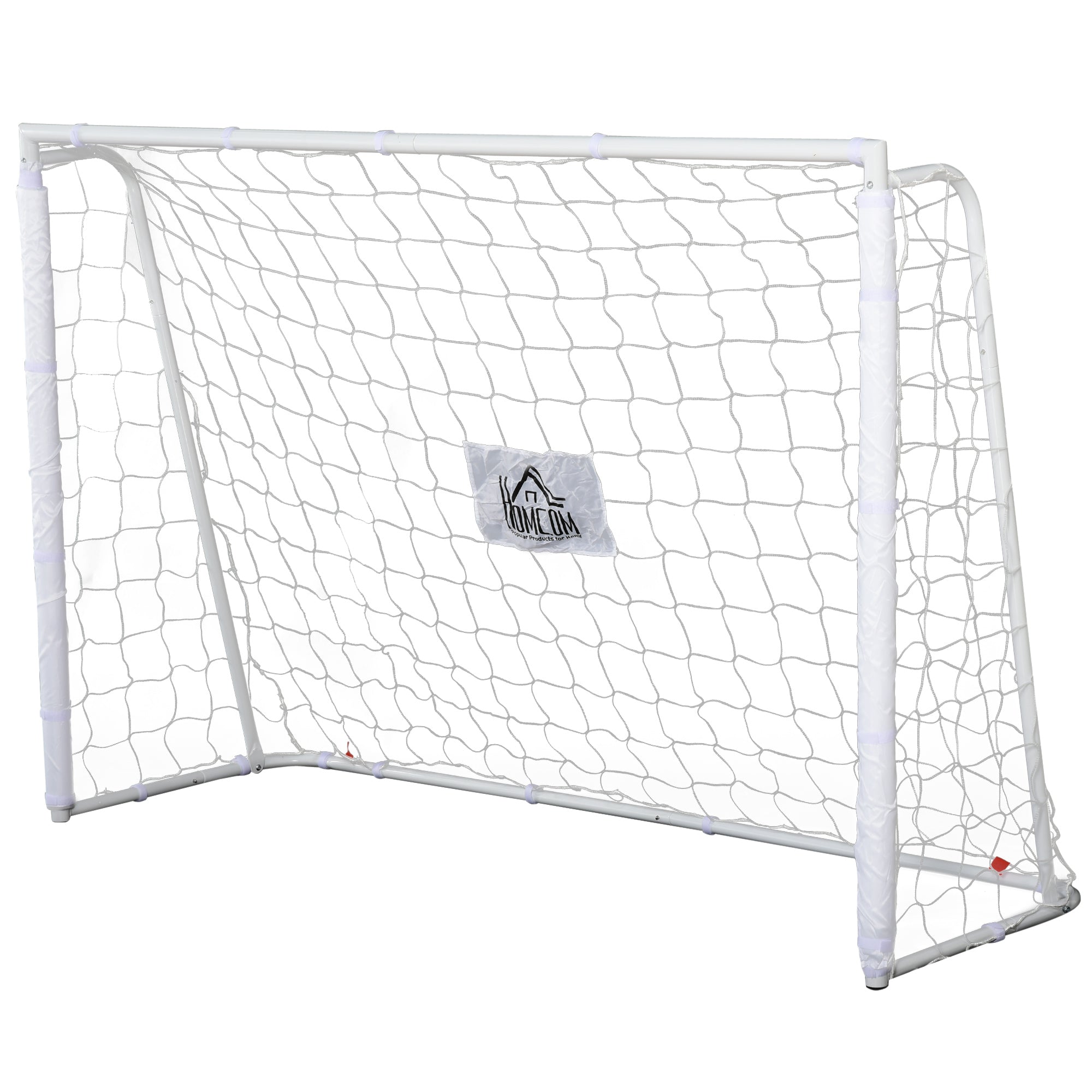 HOMCOM Fußballtor - Torsystem - Trainingsziel mit den Maßen 186L x 62B x 123H cm - Metallrahmen mit PE-Netz - Erdspieße & Werkzeug enthalten - weiß