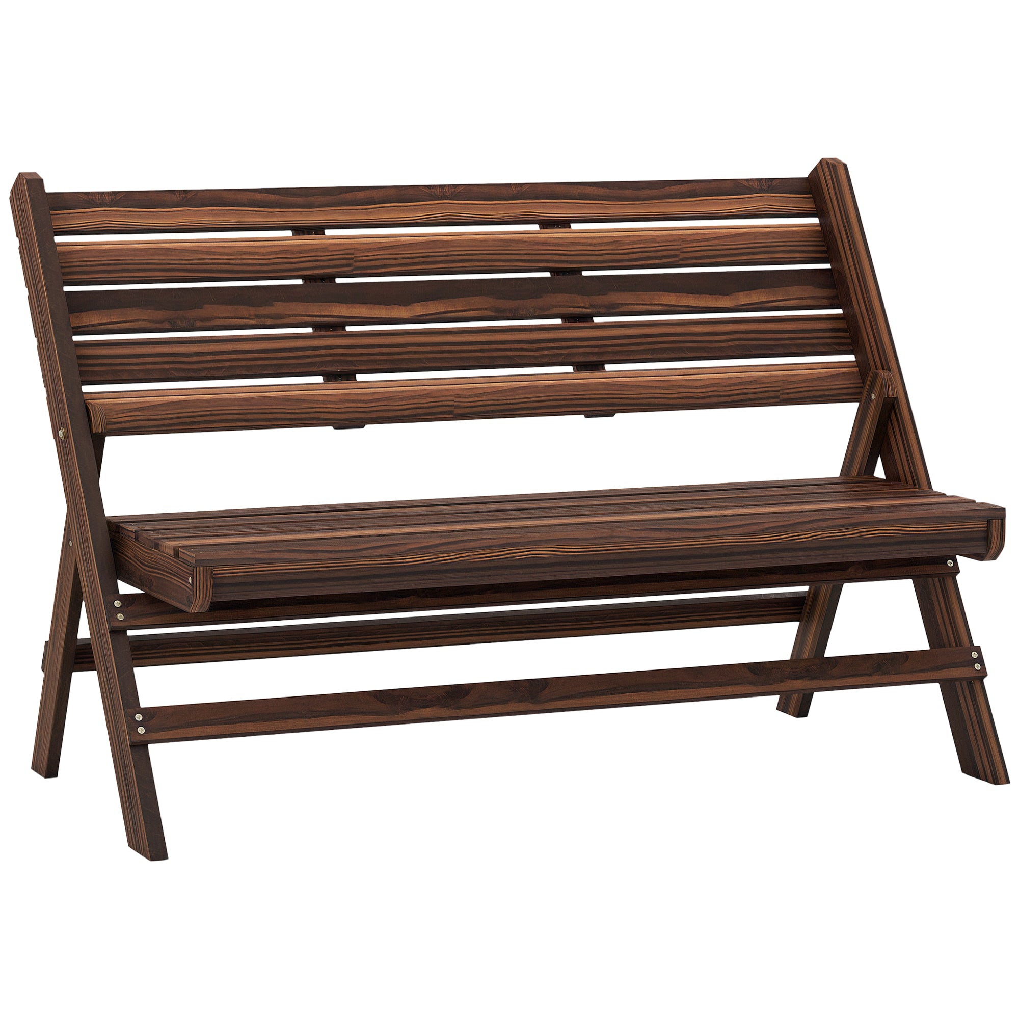 Garden Bench, 2-Seater Wooden Bench with Backrest, Park Bench, Holds up to 250 kg, for Garden, Balcony, Charred, 122 x 63 x 83 cm