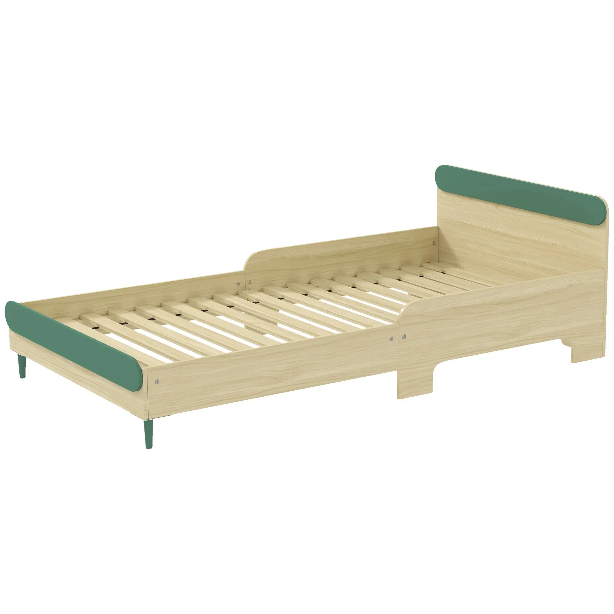 Children's Floor Bed 90x190 cm with Safety Barrier, Slatted Base Included, for Boys and Girls aged 3-10 - Green