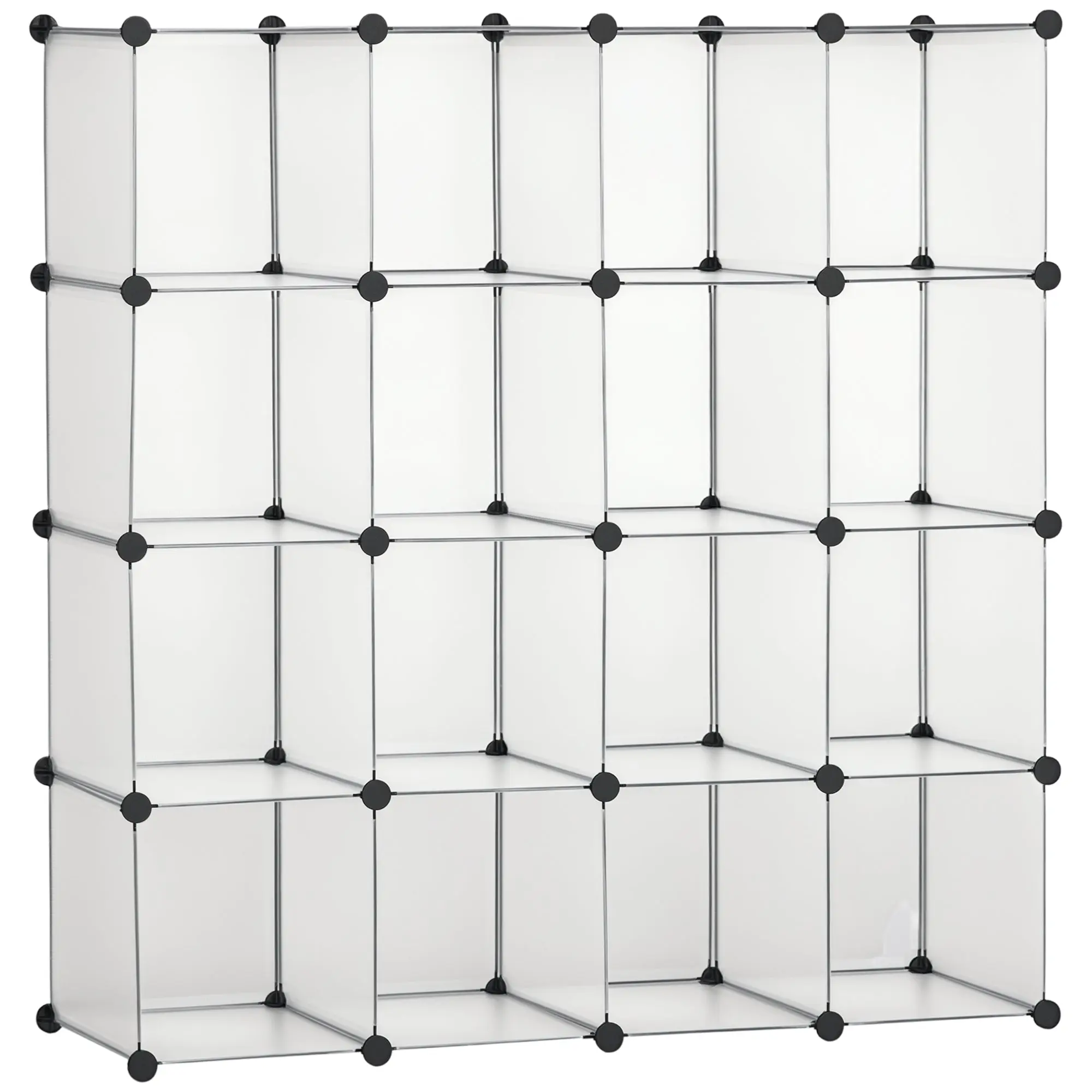 DIY modular shelf system with 16 cubes stackable DIY cube shelf wardrobe storage shelf standing shelf shoe shelf made of plastic steel White 125 x 32 x 125 cm