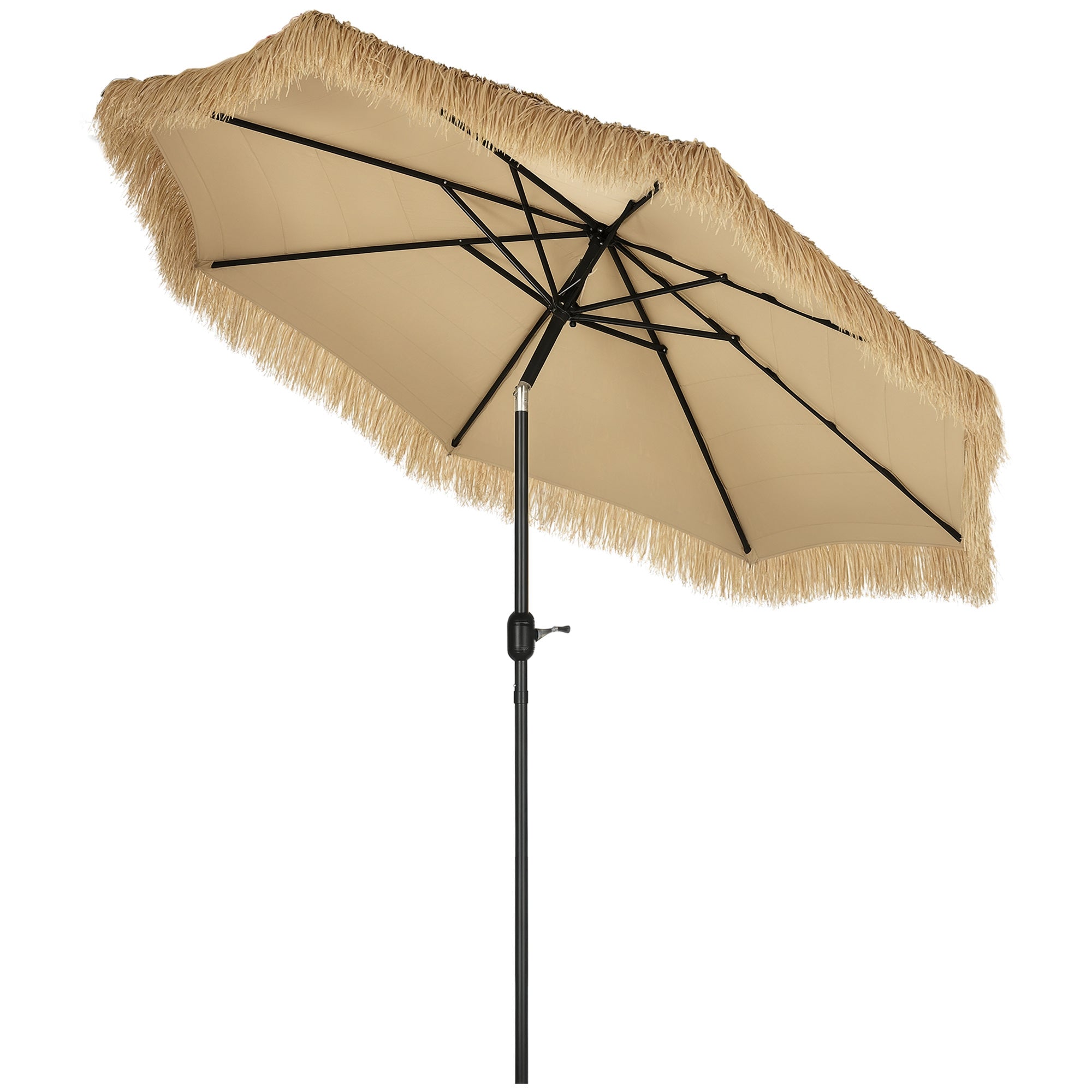 2.6x2.6m Tilting Garden Umbrella with Crank, Reclinable, Round Hawaiian Umbrella with 8 Ribs, in Aluminum and Polyester, for Yard Balcony Terrace, Khaki