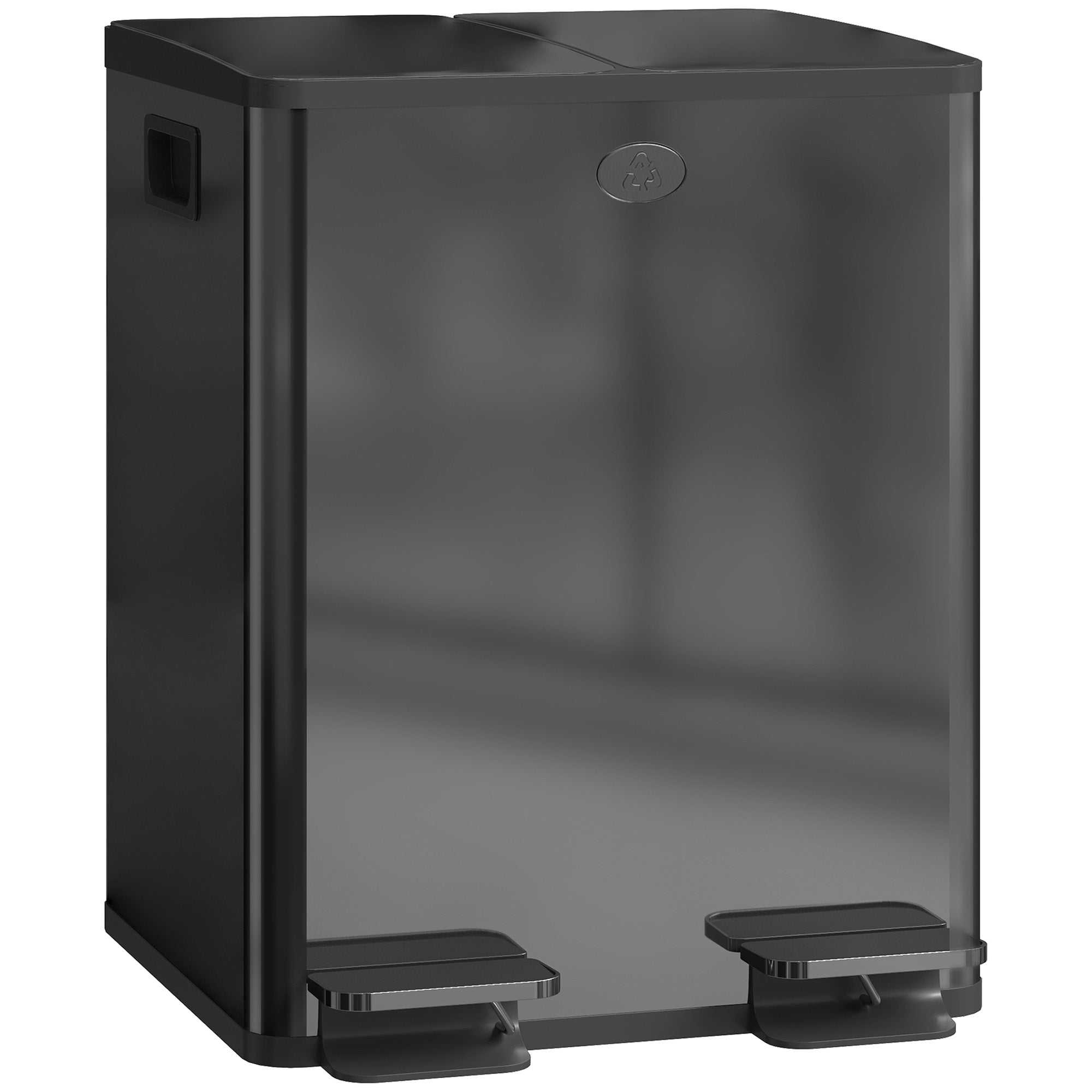 HOMCOM Doppel-Tretmülleimer 2 x 20 L, Edelstahl — Soft-Close-Deckel, abnehmbare Inneneimer, Schwarz