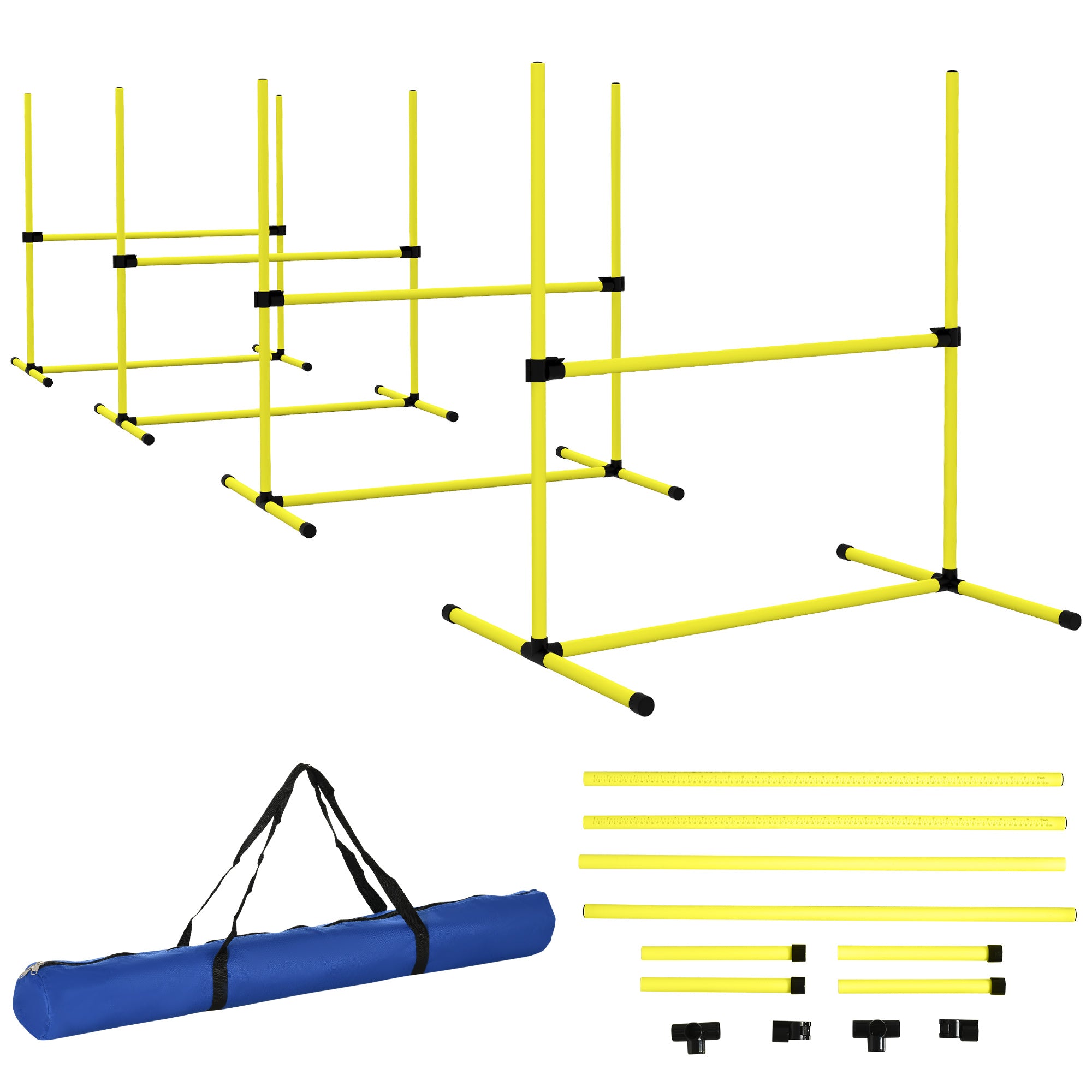PawHut Agility Set für Hunde – 4-teiliges Agility-Equipment für das Hundetraining mit 4 höhenverstellbaren Hürden und Tragetasche für Koordinationstraining
