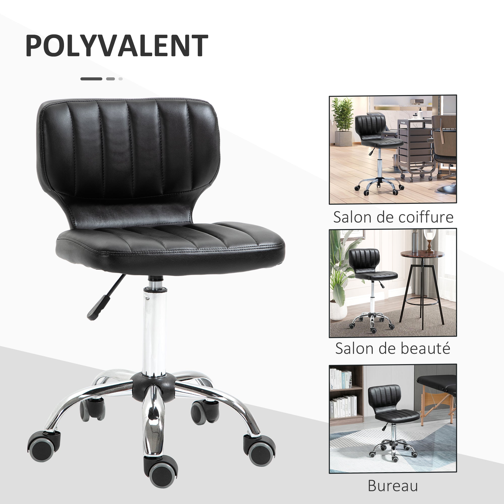 HOMCOM Ratinis Suolas - 360° sukamo darbo suolas - ergonomiškas suolas - reguliuojamo aukščio sėdynė 47-62 cm - paminkštinta sintetinė danga juodos chromo metalui