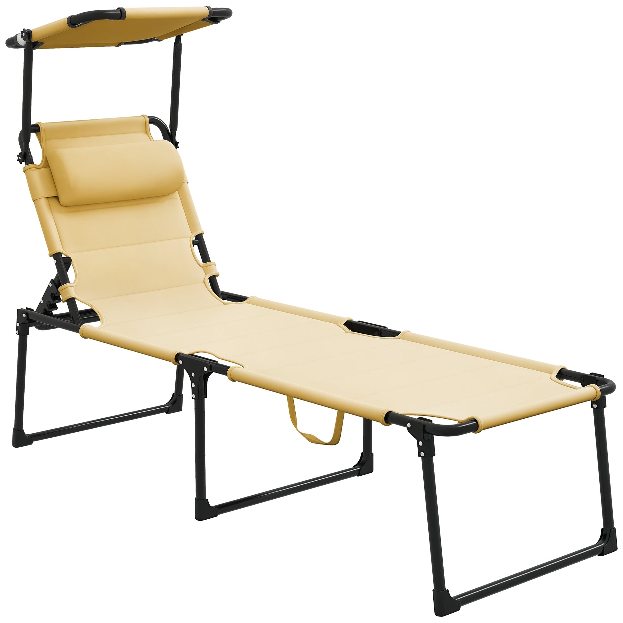 Outsunny kokkupandav aiavoodi reguleeritava katusega, 4 tasandiga seljatugi ja peatoed terrassile või basseinile, 70x200x45 cm Kreem