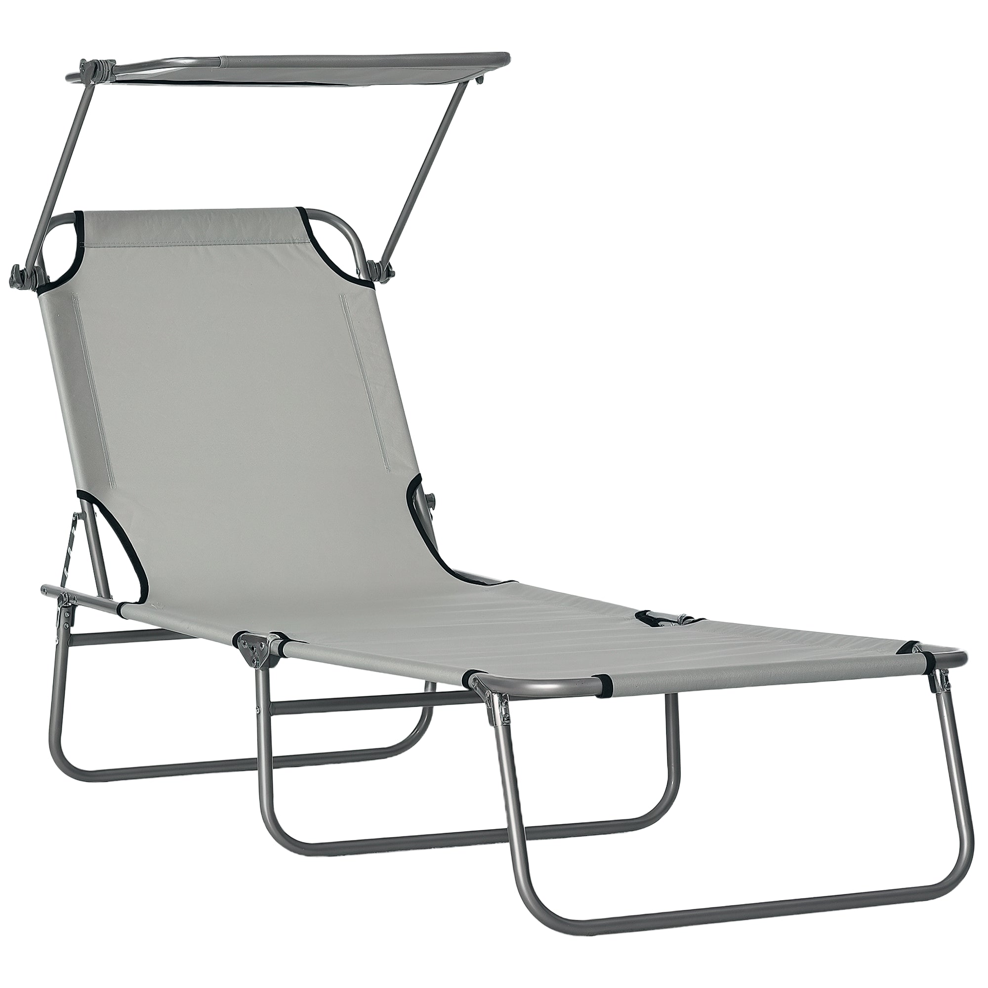 Outsunny kokkuklapitav lamamistool õues, aed, reguleeritava kattega, eemaldatav päikesekaitse, 4 tasemega reguleeritav seljatugi terrassile, basseini, patio jaoks 187x58x36 cm helehall