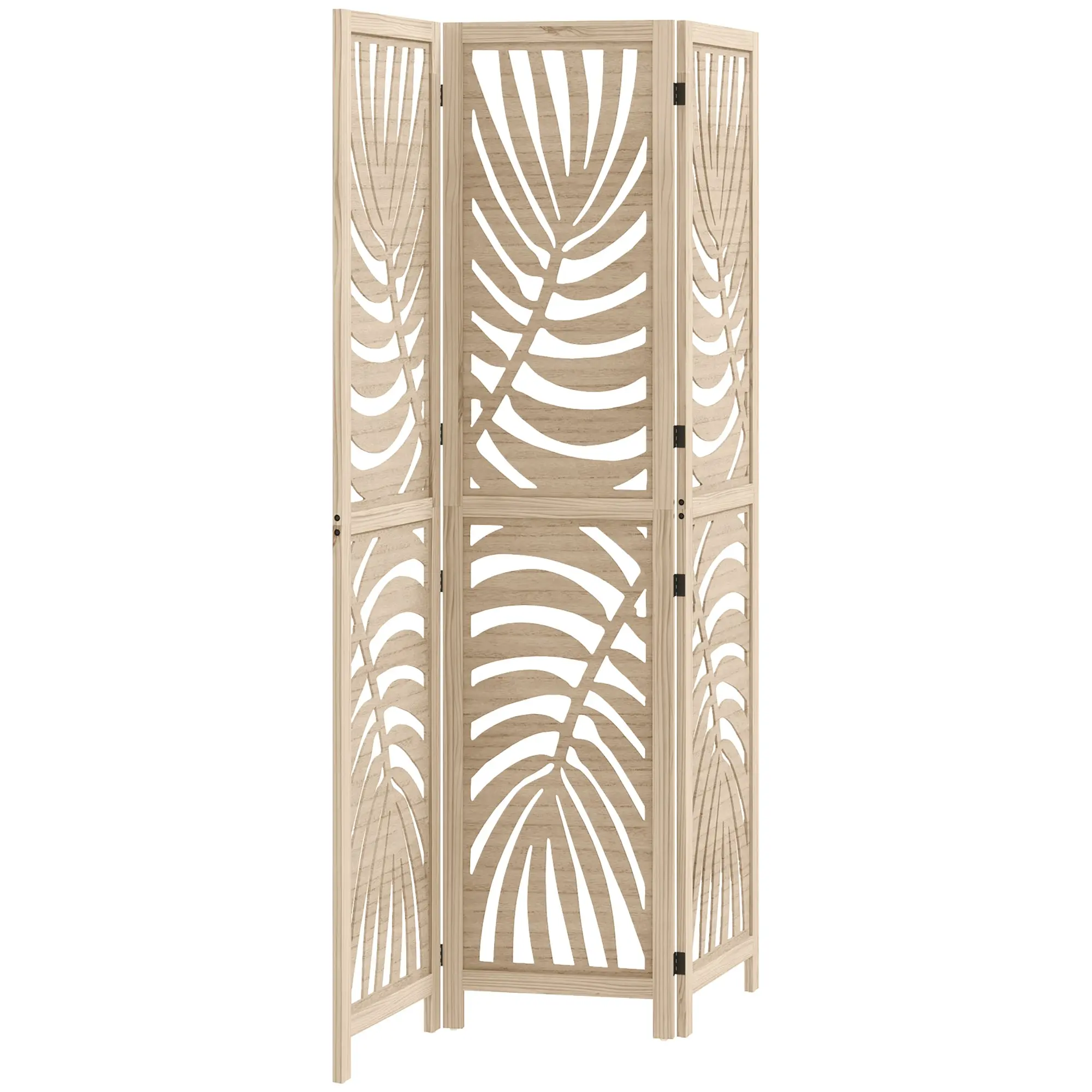 3-Panel Folding Room Divider 120x170 cm with Tropical Palm Leaf Print Room Divider for Living Room Bedroom Office Natural