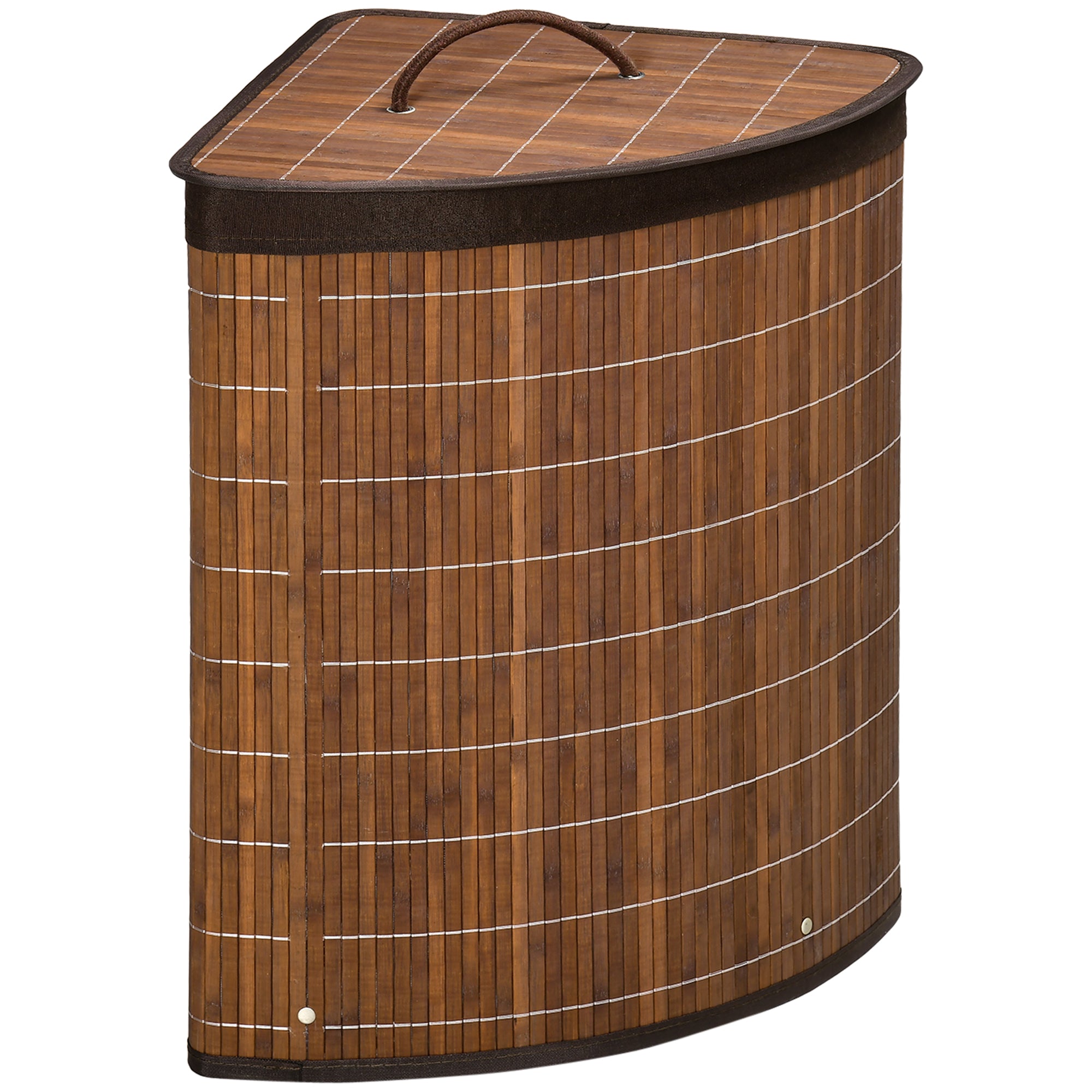 HOMCOM Bamboe Wasmand met Deksel 55L, Wascollector met Handvatten, Verwijderbare Waszak, Hoekwasmand voor Wasruimte Badkamer Slaapkamer Bruin