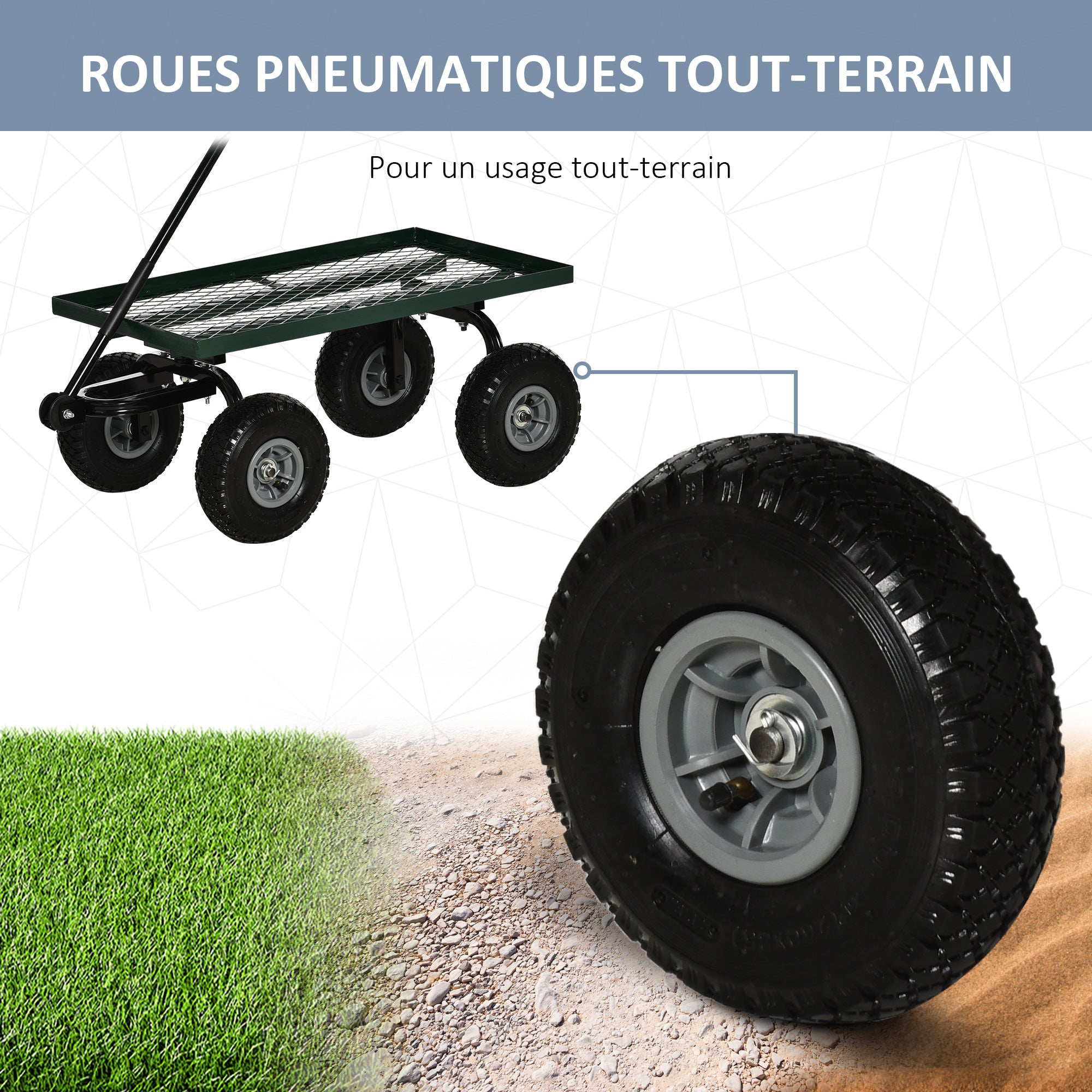 Garden Cart Transport Cart Handcart 4-Wheel 94L x 48.5W x 100H cm max. 150 kg Metal Green