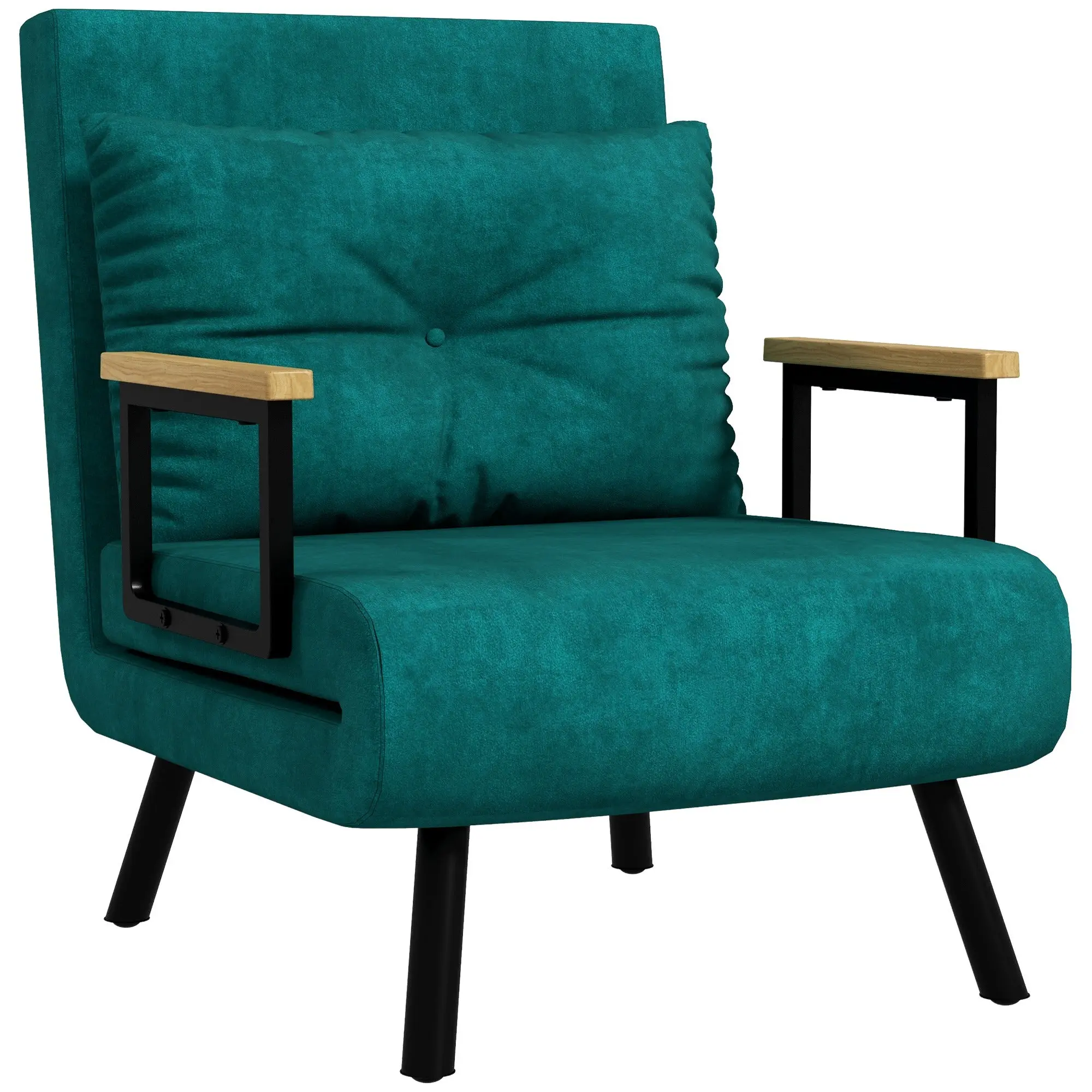 1-Seater Sofa Bed Folding Sofa Upholstered in Velvet with Adjustable 5-Level Backrest and Padded Pillow for Office Bedroom Living Room 63x73x81 cm Green