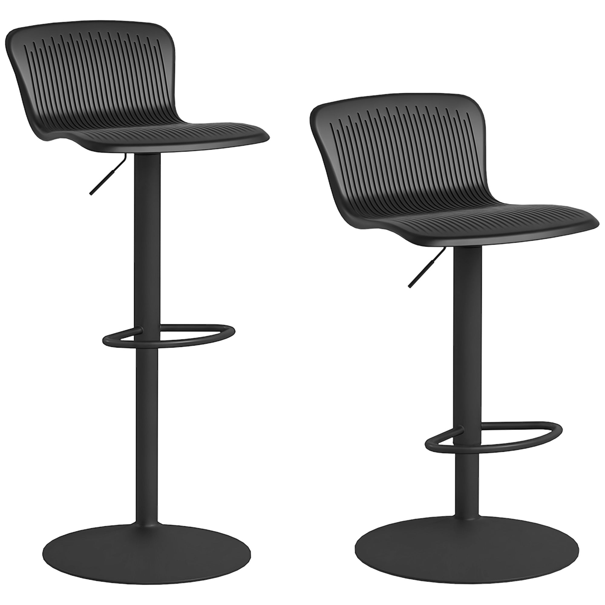 Set of 2 High Kitchen Stools Swivel Bar Chairs with Backrest and Adjustable Height 120 kg Load for Bar Living Room Dining Room Black
