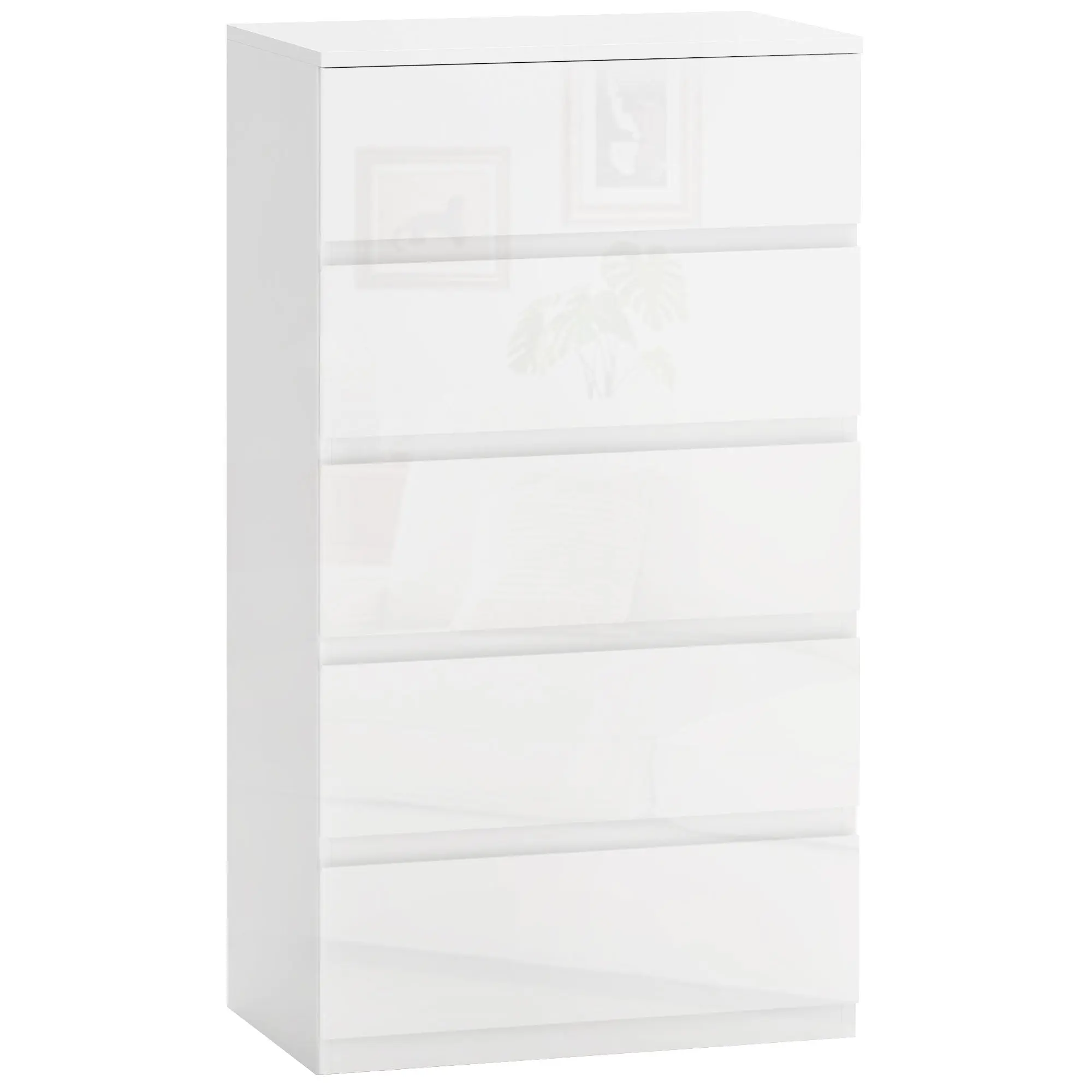5-Drawer Chest Modern Bedroom Chest of Drawers with Anti-Tip Design Dresser for Living Room Hallway 55x33x100 cm Glossy White