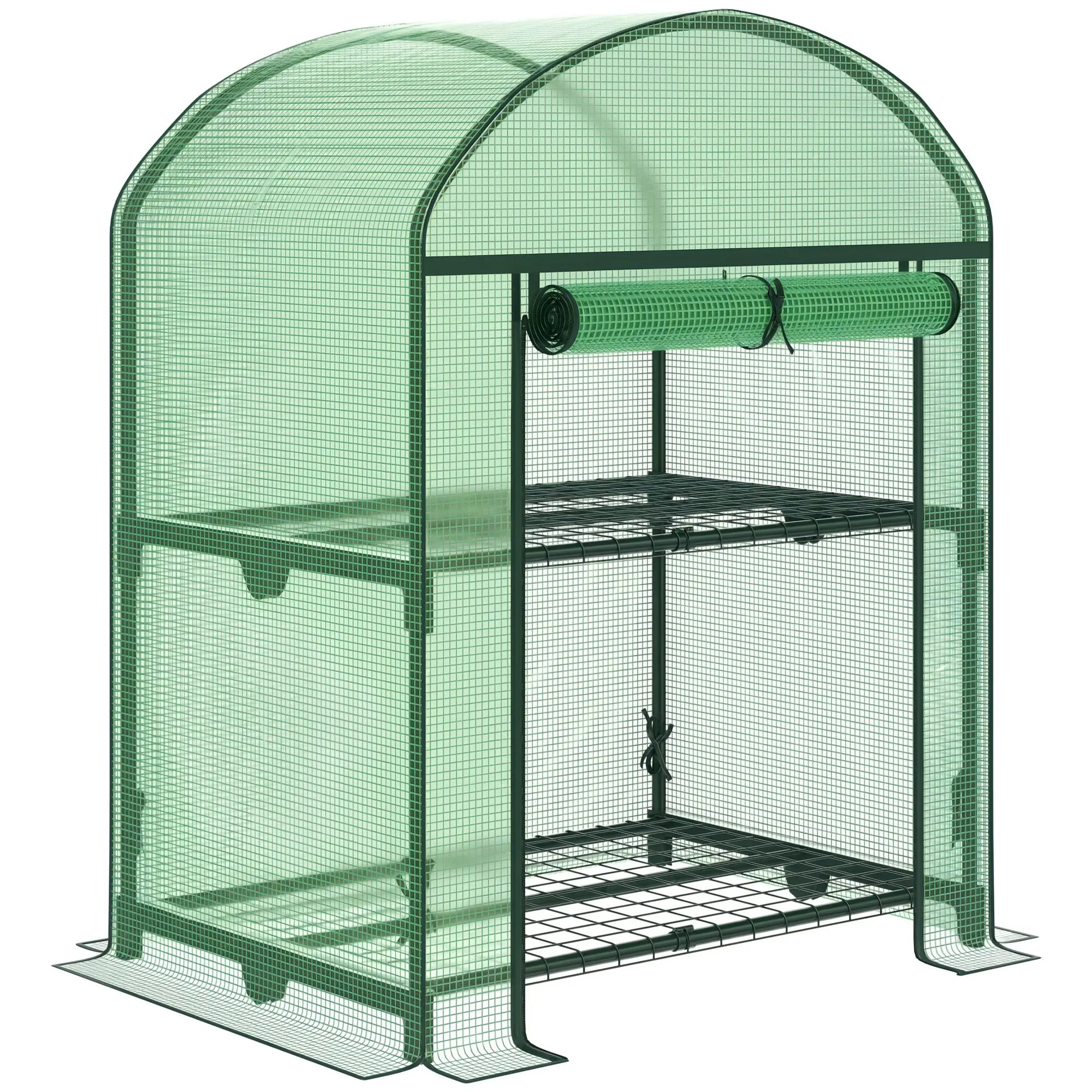 Mini Garden Greenhouse with 2 Metal Shelves and PE Cover, Compact Balcony and Terrace Greenhouse 69x49x91cm, Green