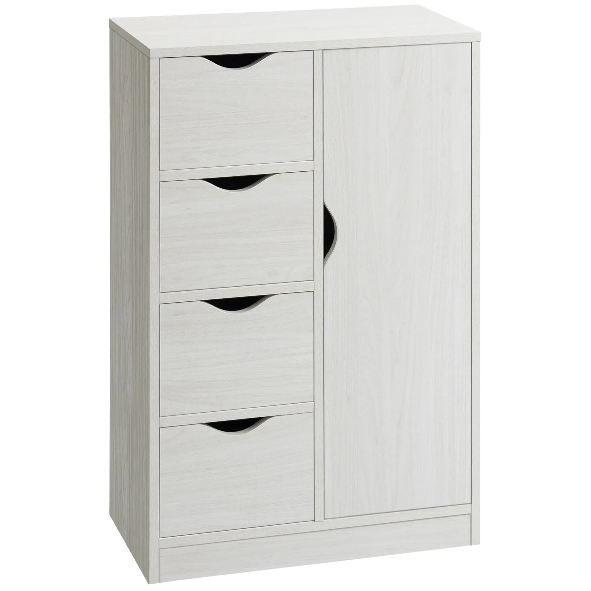 Living Room Sideboard with 4 Drawers, 1 Door, and Interior Shelf Multipurpose Storage Cabinet for Bathroom Bedroom Dining Room 54x29x83 cm White with Wood Grain