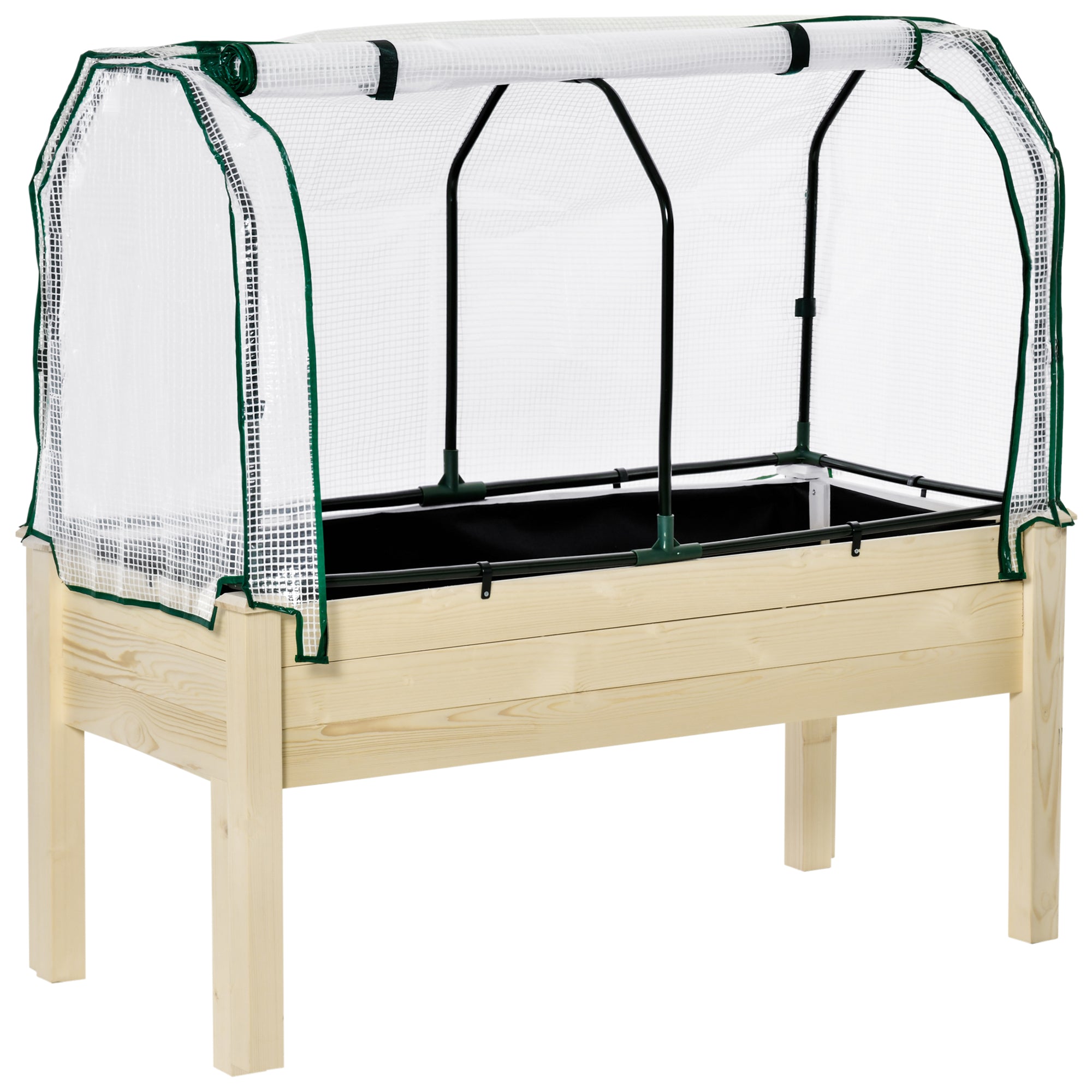 Raised Bed Cold Frame with Greenhouse, Vegetable Bed with Fabric Lining, Herb Bed with Steel Frame, Planter Box for Garden, Balcony, Natural Fir 121 x 55 x 117cm