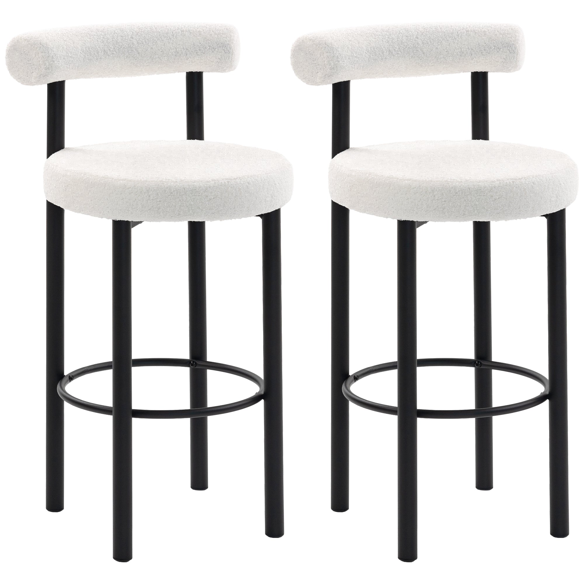 HOMCOM sæt med 2 bouclé-barkrakker med buet ryg, fodstøtte og metalben, 50 x 52,6 x 98 cm, creme