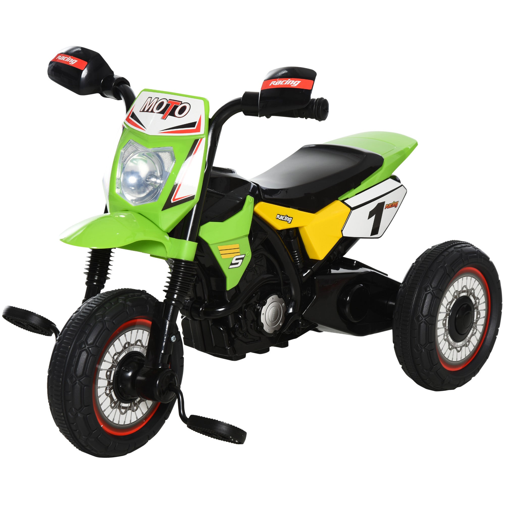 HOMCOM Dětská Motorka na Odrážedlo pro Děti ve Věku 18-36 Měsíců – Tříkolka pro Děti s 3 Koly, Světly a Hudbou, Nosnost 20 kg, 71x40x51 cm, Zelená