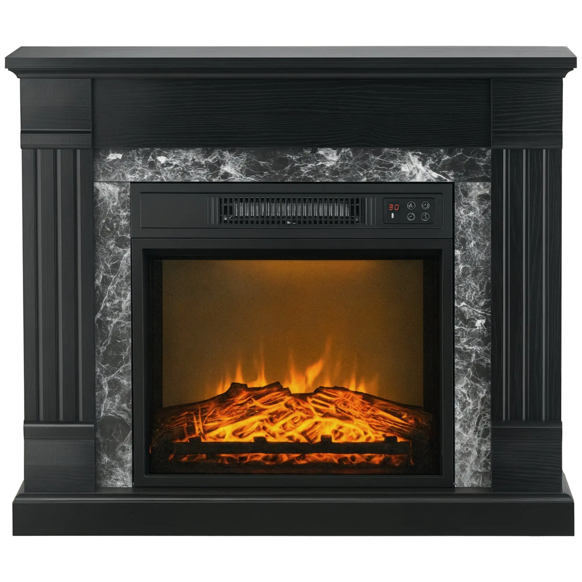 1800W Electric Fireplace Decorative Fireplace with Flame Effect Remote Control Timer Thermostat Overheating Protection for 30 m2 Room Black