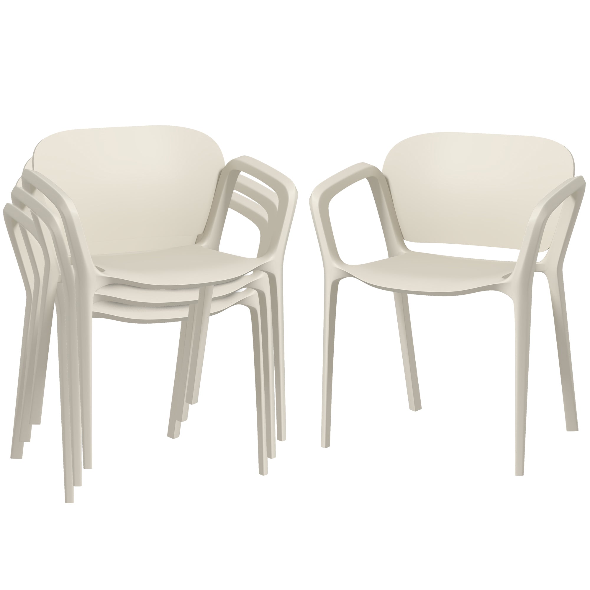 Garden Chair 4-Piece Set Weatherproof Plastic Garden Chairs Stackable Chair with Armrest Backrest Stackable Patio Chair Supports up to 120 kg Garden Furniture for Backyard, Garden, Balcony White