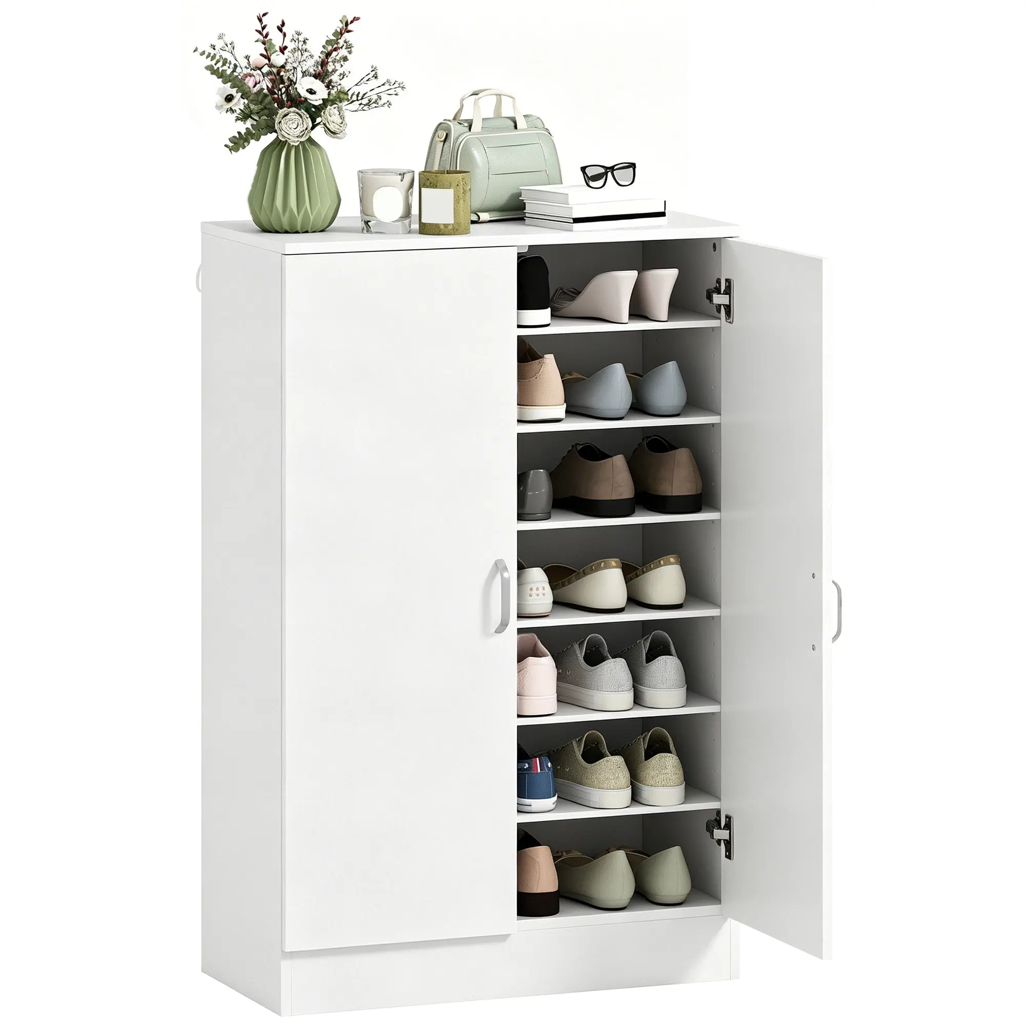 Shoe Cabinet with 2 Doors, 21-Pair Shoe Storage Cupboard with 6 Adjustable Shelves, Freestanding Shoe Organiser for Hallway, Bedroom, White, 70 x 35 x 108 cm