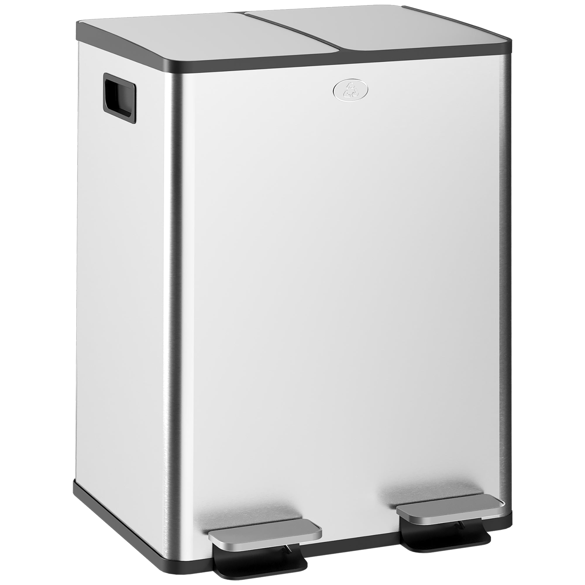 Poubelle de Cuisine HOMCOM avec 2 Compartiments 2x20L en Acier Inoxydable avec Pédale et Couvercles à Fermeture Douce, Bac Amovible pour Recycler les Déchets Alimentaires - Argent