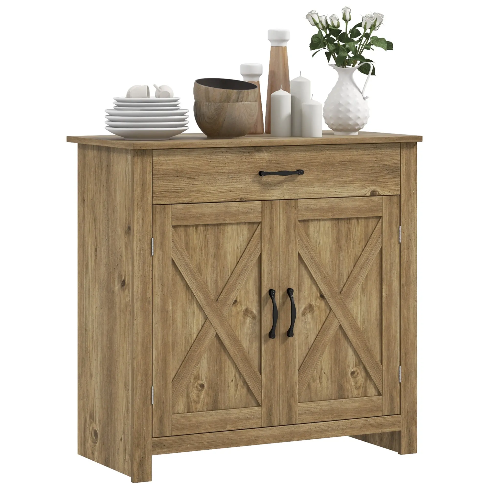 Kitchen Sideboard, 2-Door Cabinet with Adjustable Shelves & Drawer, Country Style Buffet for Living Room, Dining Room, 31.5 x 15.6 x 31.5 in, Wood Finish