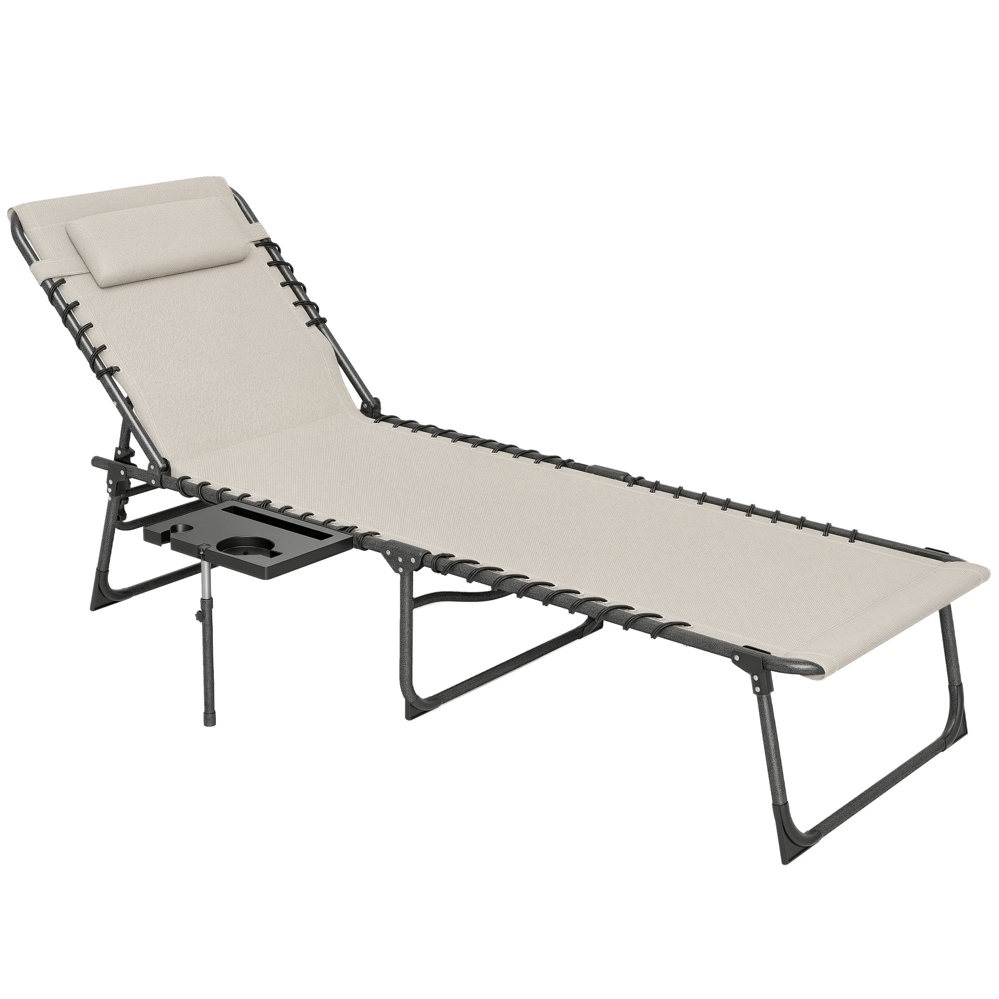 Outsunny Klappbare Sonnesofà fir den Uussen, Gärten, mat upassbarem Réckrest, Këppchen, Säitentasch, Dëschtray, Stäerkt vum Stol, 120 kg Last fir Terrasse Pool Strand 190x60x31 cm Crème