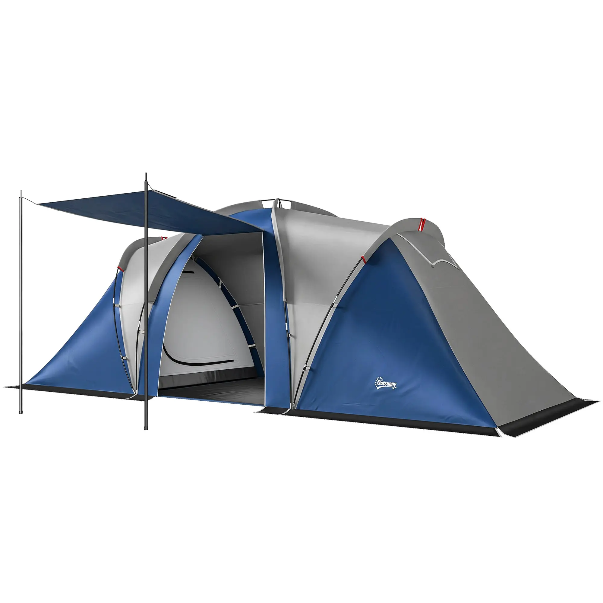 Double-Layer Family Tunnel Tent for 4–5 People — Large 2-Bedroom Tent with Spacious Living Area, 3000 mm Waterproof, Blue