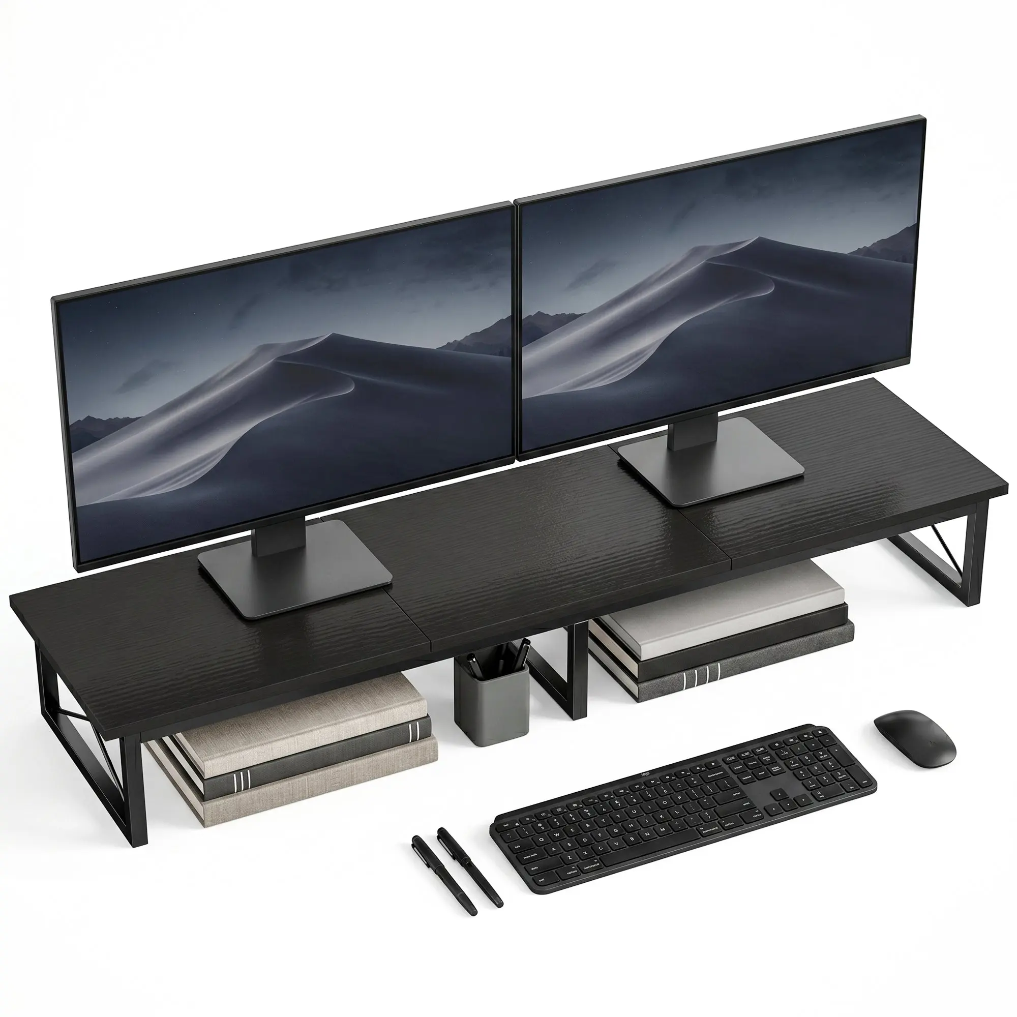 Wooden Monitor Riser with 2 Storage Compartments — 45 x 11.8 x 6.5 in, Holds up to 44 lb, Fits up to 72" — Black
