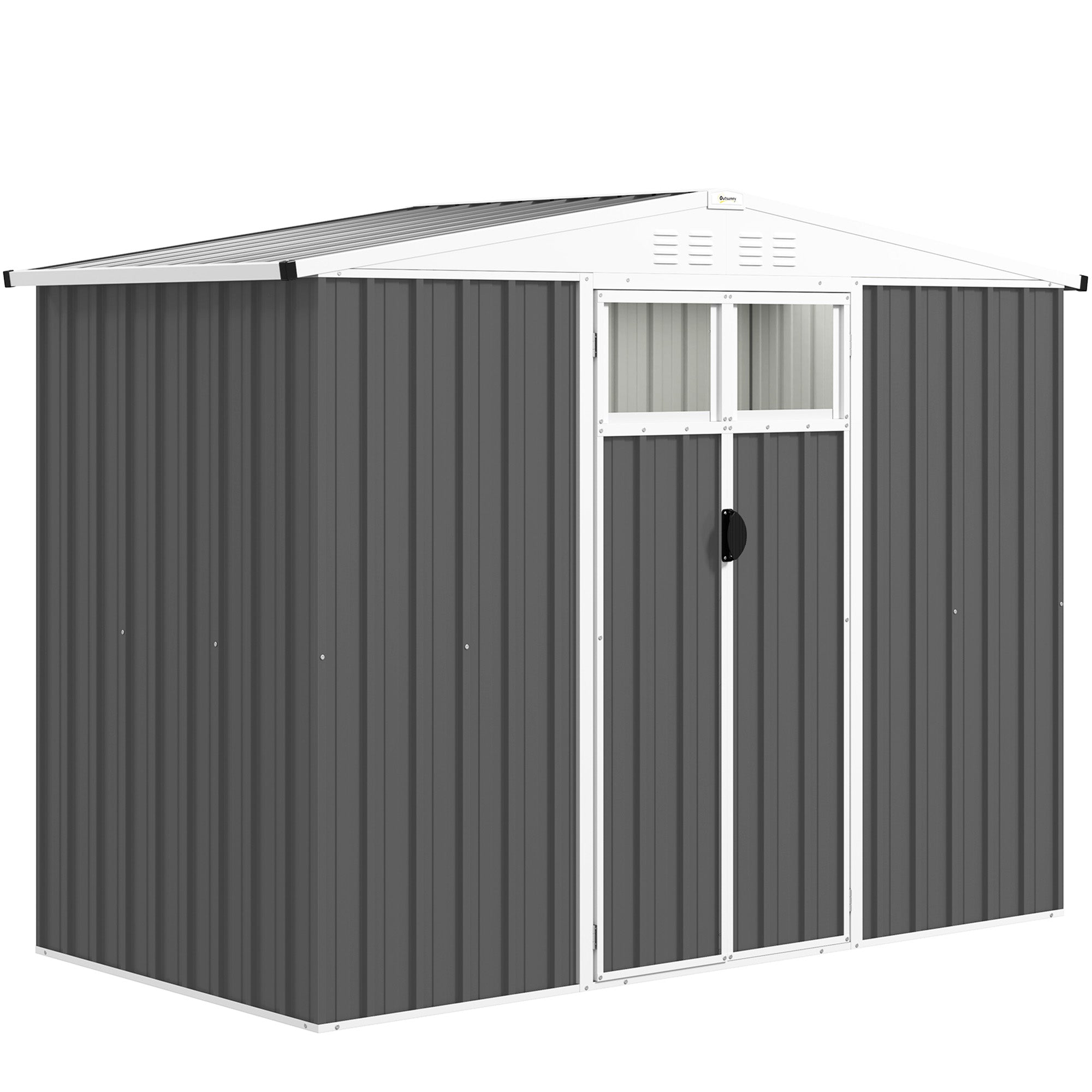 Metal Garden Shed 2.7 m? 246 x 117 x 180 cm Tool Storage Shed with Window, 4 Vents, and Lockable Door, Outdoor Steel Garden Shed, Gray