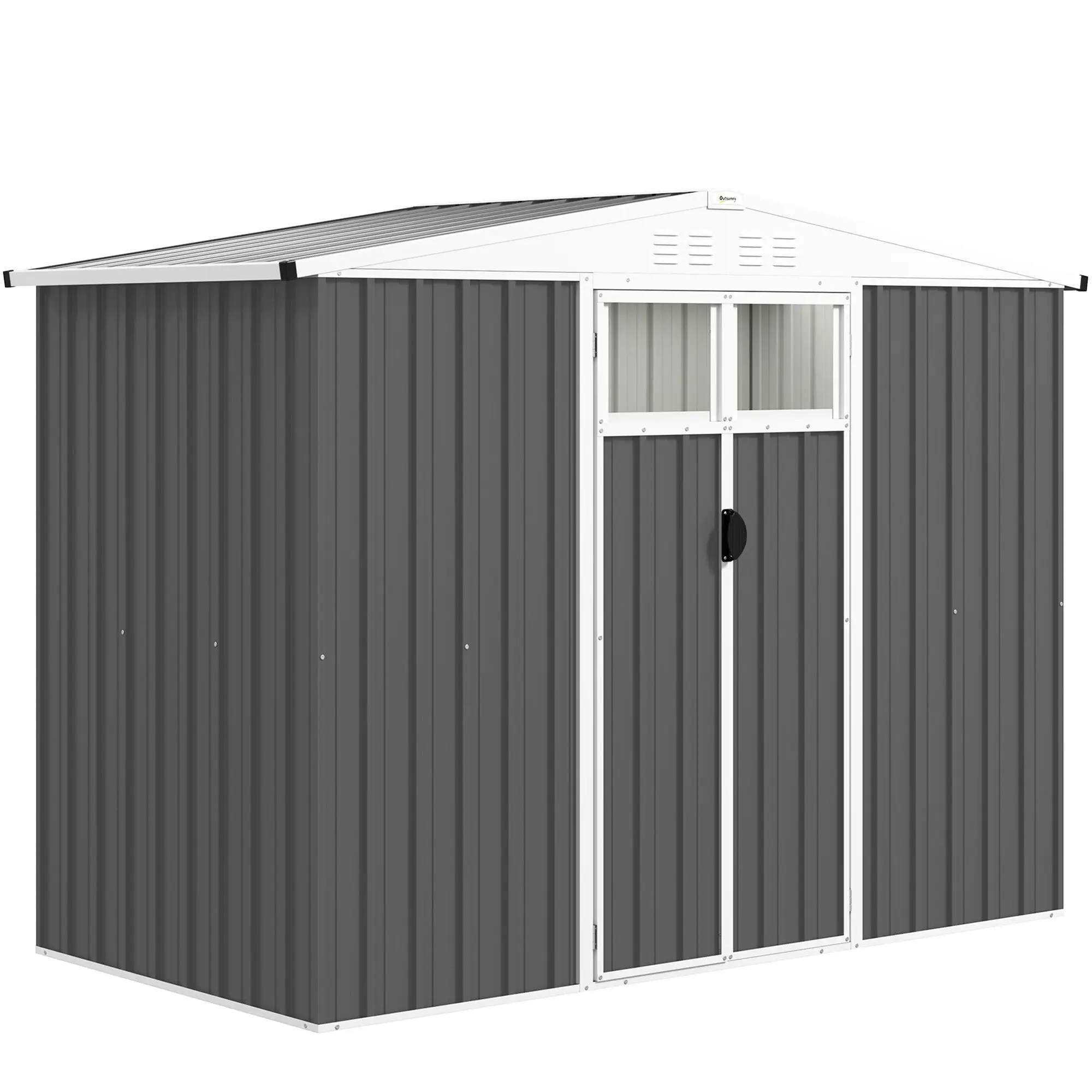 Metal Garden Shed 2.7 m? 246 x 117 x 180 cm Tool Storage Shed with Window, 4 Vents, and Lockable Door, Outdoor Steel Garden Shed, Gray