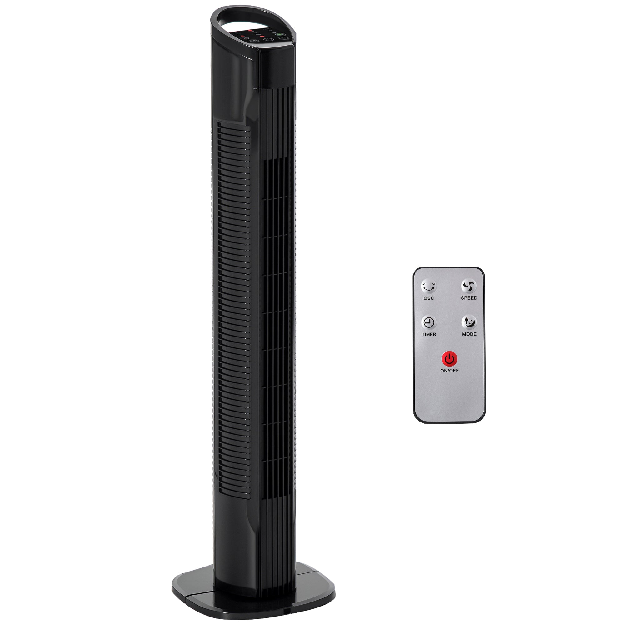 HOMCOM Vertikální ventilátor Tower Fan 50W s dálkovým ovládáním, 3 rychlosti, LED displej, časovač 7.5h a 70° oscilací Ø20x78.5 cm Černý