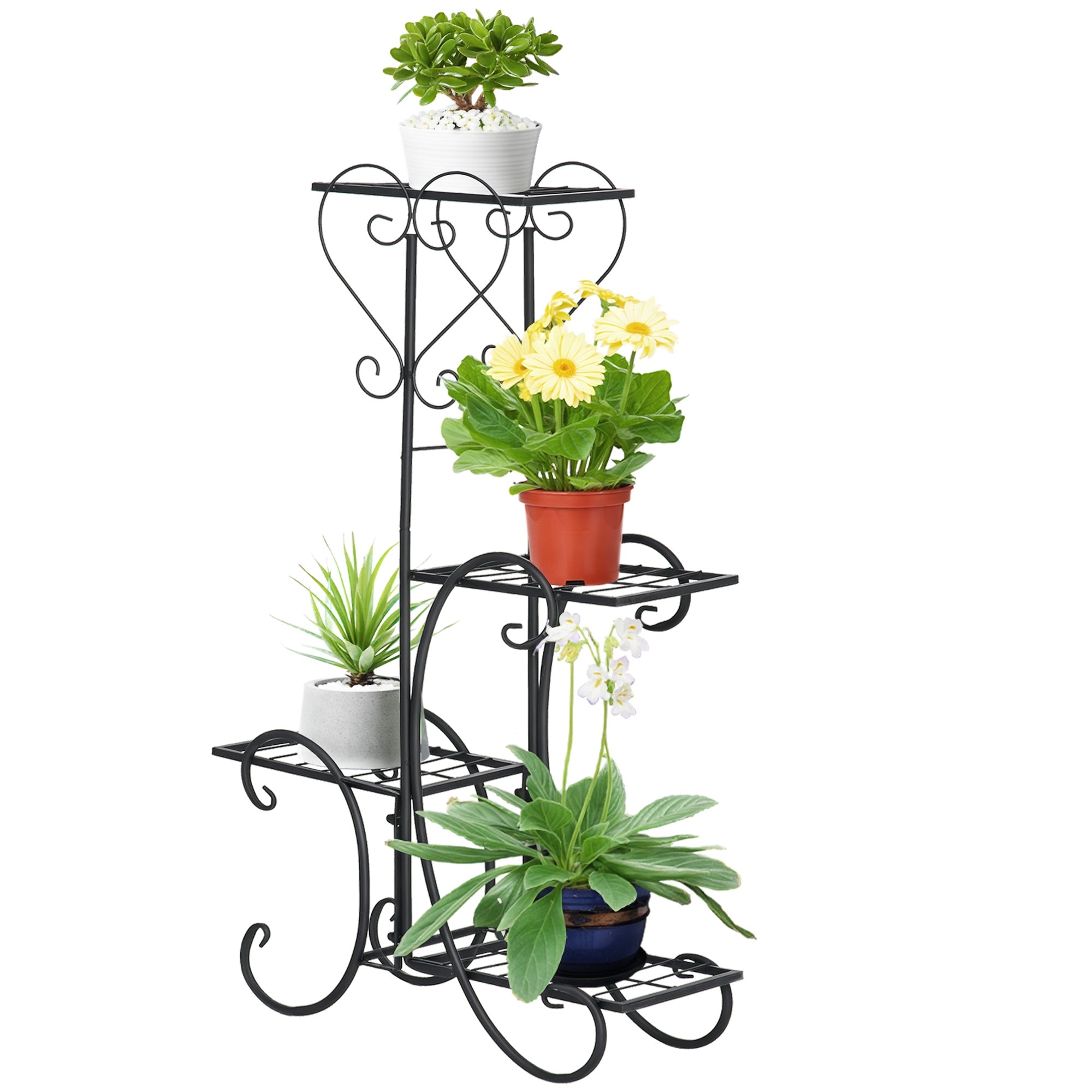 Metal Plant Stand Flower Shelf 4 Levels Plant Stand Flower stair for Indoor and Outdoor Garden Balcony Black 45 x 24.5 x 80 cm