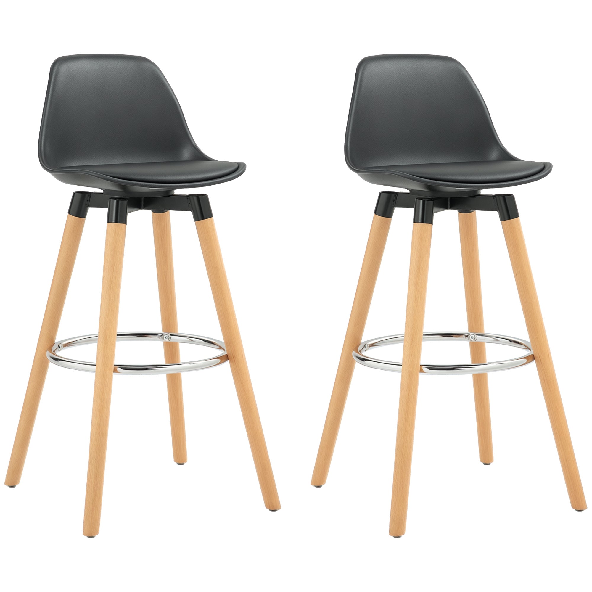 HOMCOM 2er Set Hochstühle für die Küche Sitzhöhe 69 cm Barhocker mit Rückenlehne Polsterung aus PU Holzbeine für das Esszimmer Schwarz