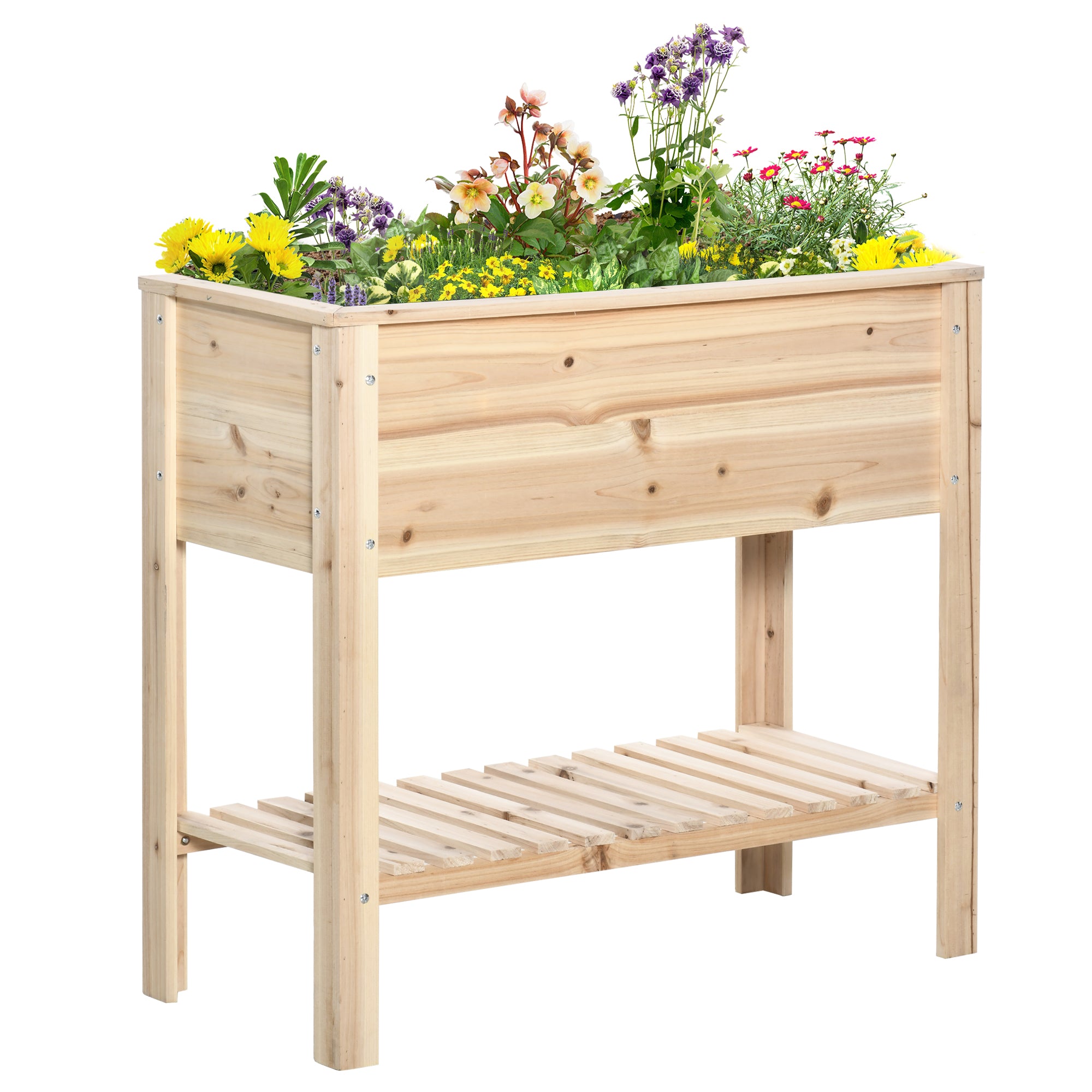 Outsunny Pacelta Pilsētas Dārzkopība ar Plauktu 90x40x81 cm Stādīšanas Galdiņš, kas Izgatavots no Dabiska Koka ar Neaustu Audumu Augu un Ziedu Audzēšanai Dārzā