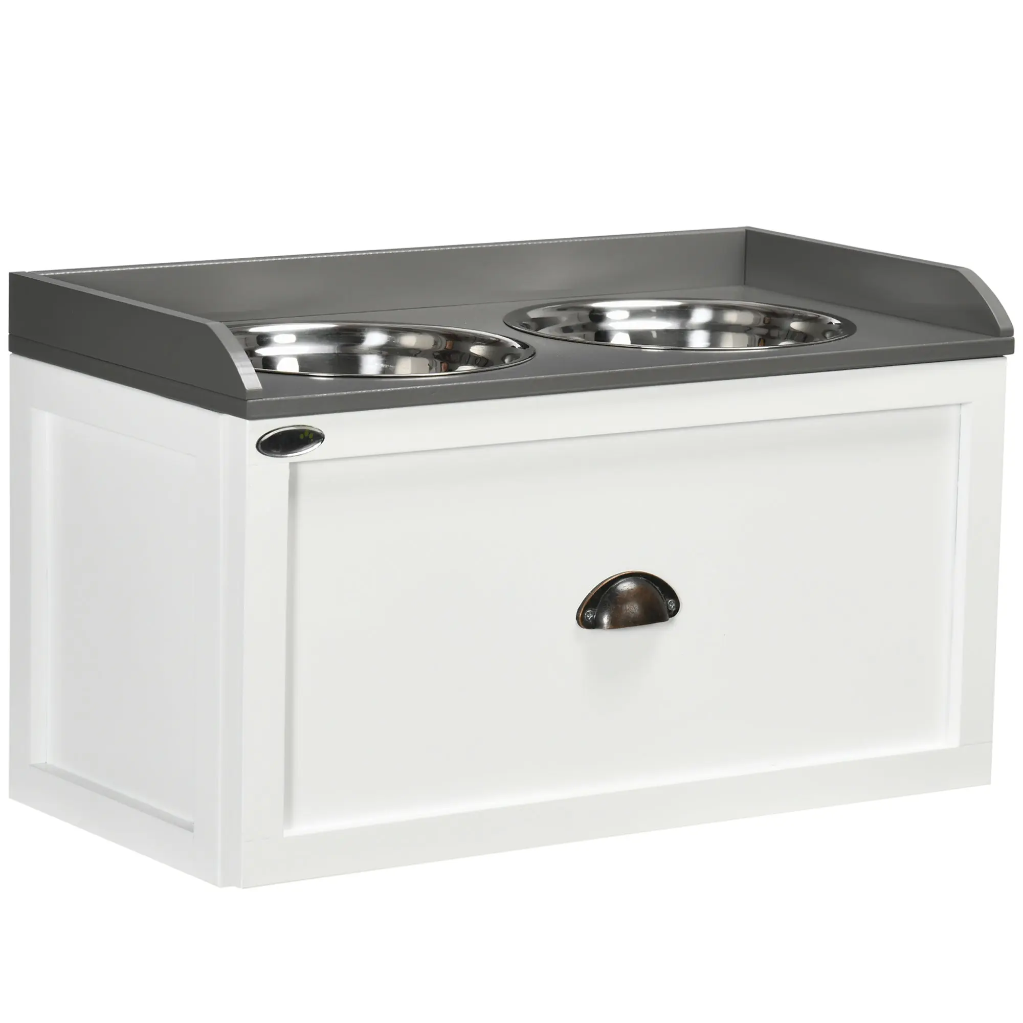 Dog Bowl, 2 x 2L Food Bowl, Elevated Feeder with Drawer, Stainless Steel Bowl, Feeding Station for Large Dogs, Brown